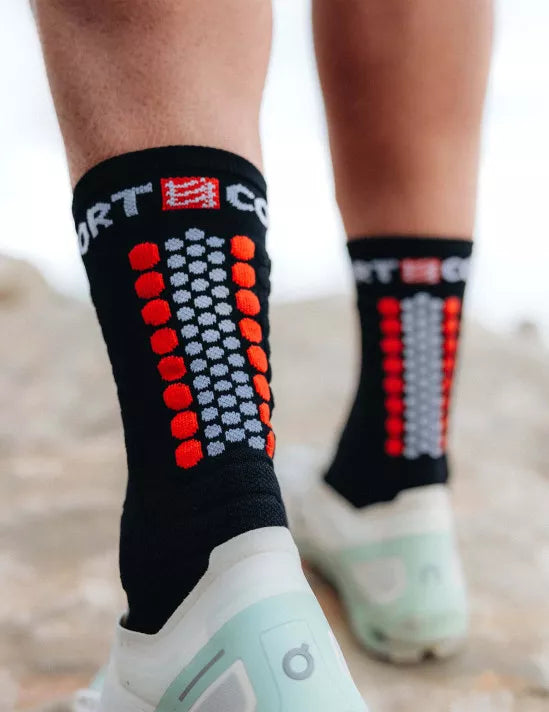 Compressport Unisex Ultra Trail Running Socks v2.0 - Moisture-Wicking & Breathable Performance Socks for Hiking, Trail Running & Outdoor Adventures (Black/Red)