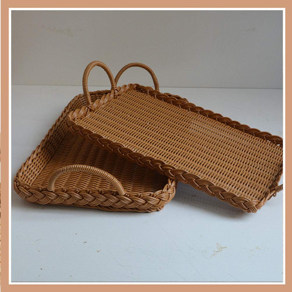 Hand-Woven Rattan Bread Basket with Handle - Natural Woven Serving Tray for Bread, Crackers, Snacks & Fruits | Perfect for Home, Restaurant & Party Table Decor | Eco-Friendly Kitchen & Dining Accessory