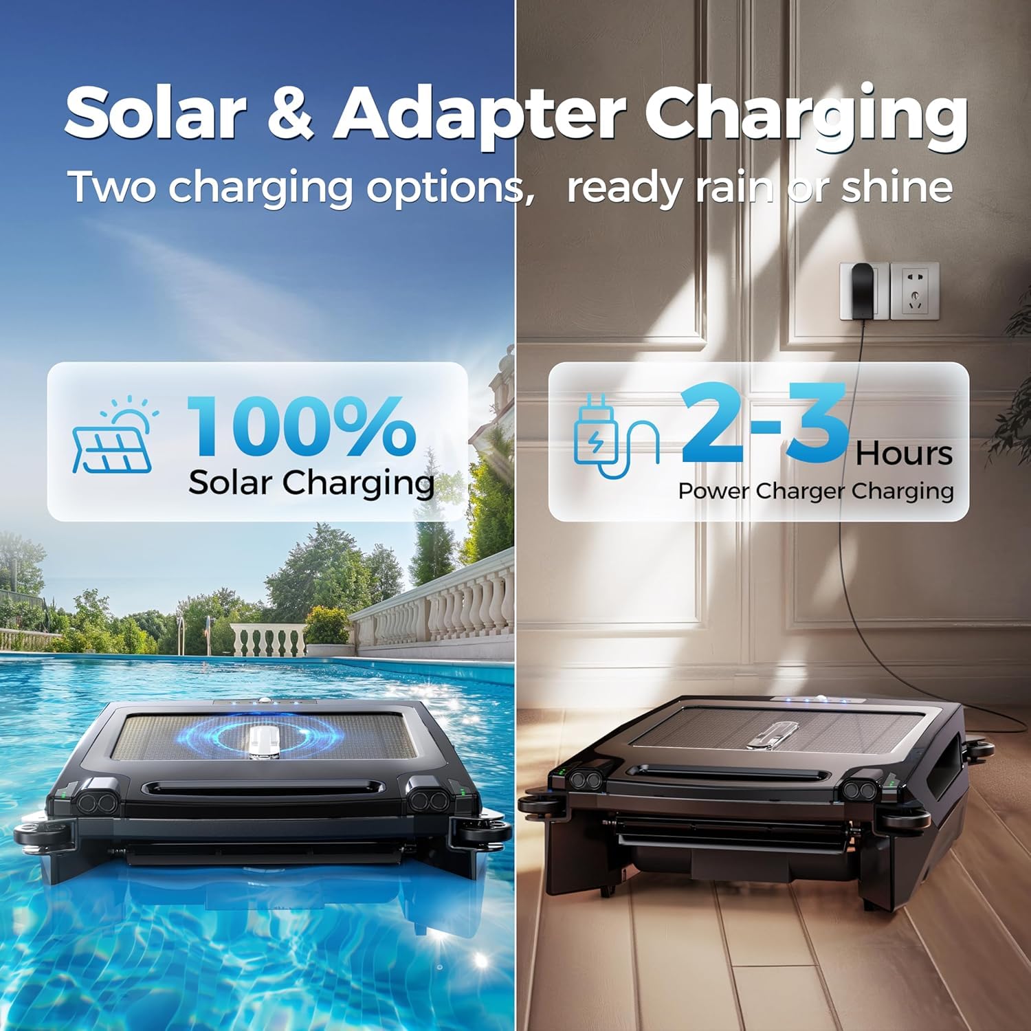 2024 Upgraded Solar Pool Skimmer Robot Cleaner - Automatic Swimming Pool Cleaner with Basket, Obstacle Avoidance & Dual Charging (Solar/USB) | Ideal for Inground/Above Ground Pools, Lakes & Water Features