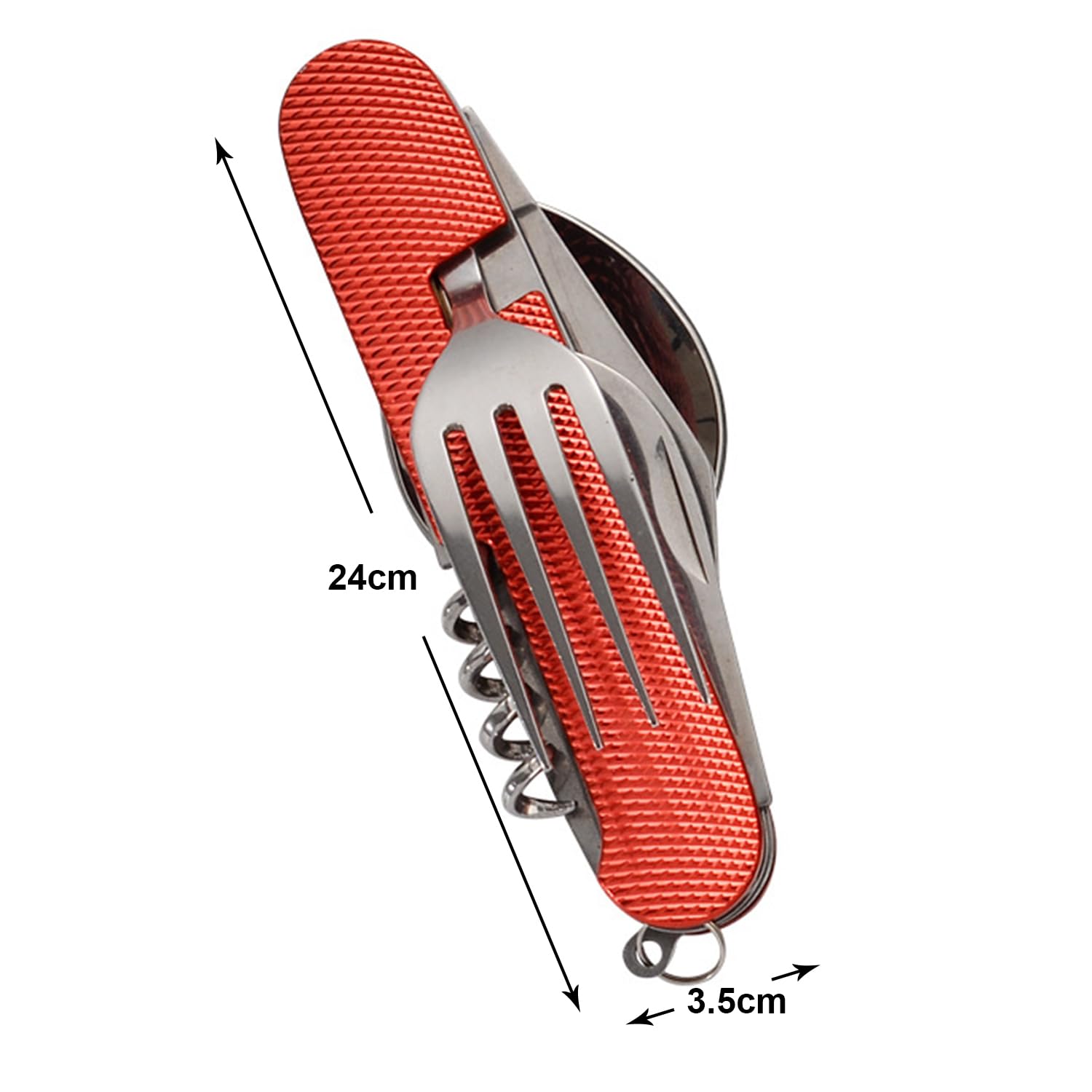 Kuber Industries 4-in-1 Camping Utensil Set - Folding Knife, Fork, Spoon & Bottle Opener | Compact Multi-Tool for Hiking, Backpacking & Outdoor Adventures | Portable Cutlery Set in Red