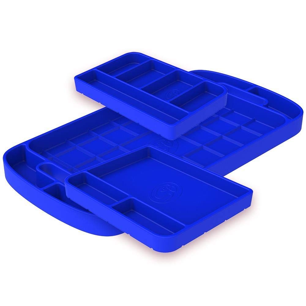 Non-Slip Flexible Silicone Tool Tray Set - 3pc Blue Tool Organizer Mat for Workbench, Kitchen & Garage | Durable Tool Holder for Wrenches, Screwdrivers & DIY Tools (80-1002)