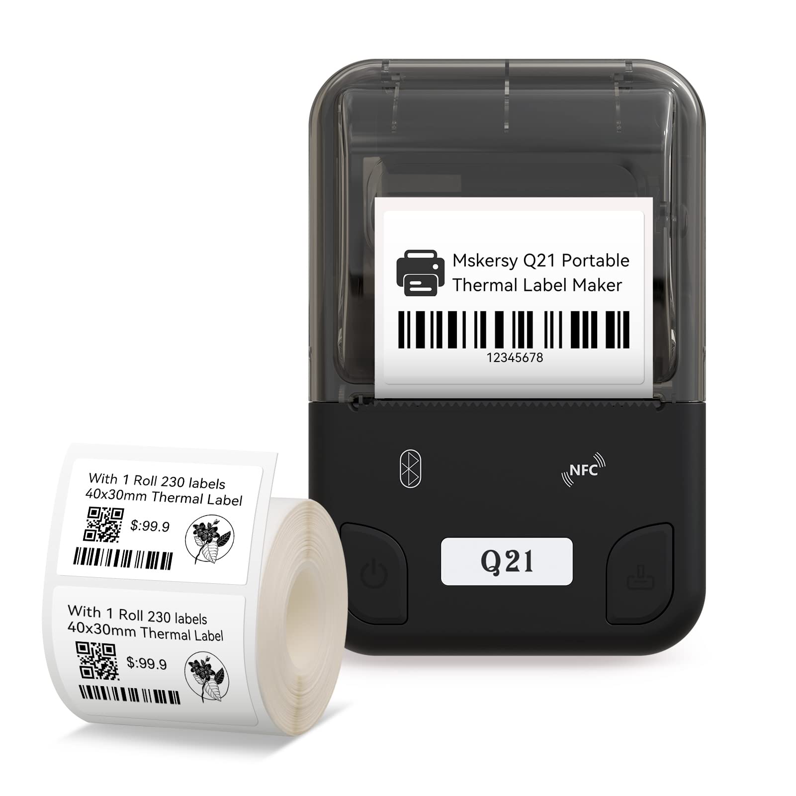 Portable Bluetooth Label Printer Q21 - Wireless Barcode Label Maker with Tape for Small Business & Office, Compatible with Android & iOS, USB Rechargeable | Perfect for Organizing, Inventory & Shipping Labels