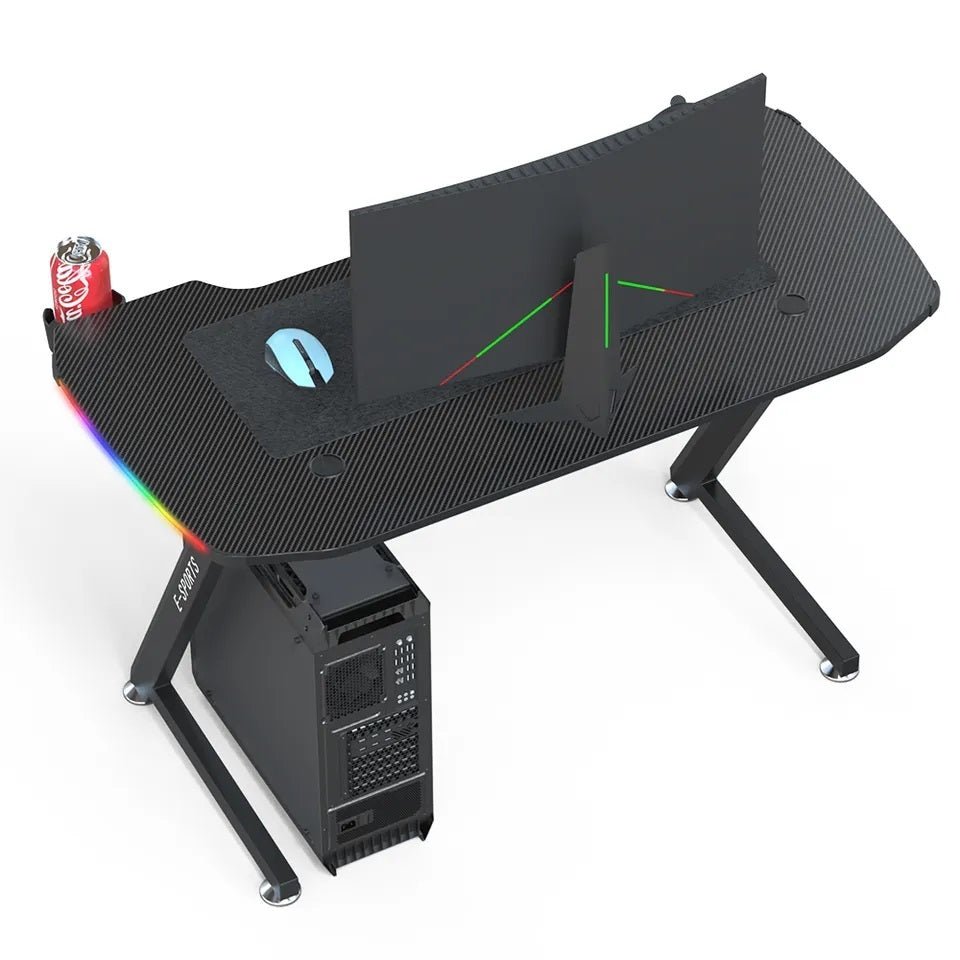 140cm Z-Shaped Gaming Desk with RGB LED Lights - Ergonomic Computer Table for Home Office & Gaming Setup - Perfect for PC, Console Gaming & Workstation Use