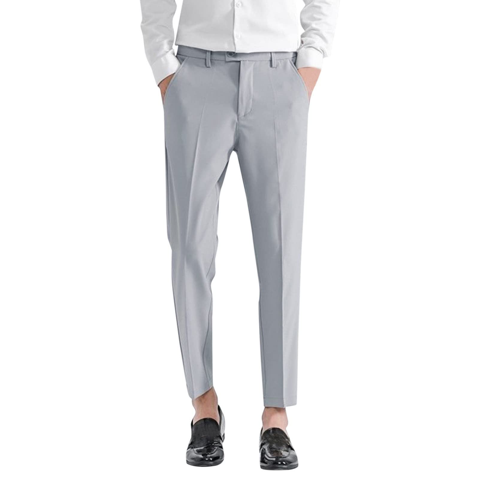 Men's Pleated Solid Training Pants - Casual Ankle-Length Trousers with Pockets & Zipper | Perfect for Office Wear, Business Casual & Everyday Comfort