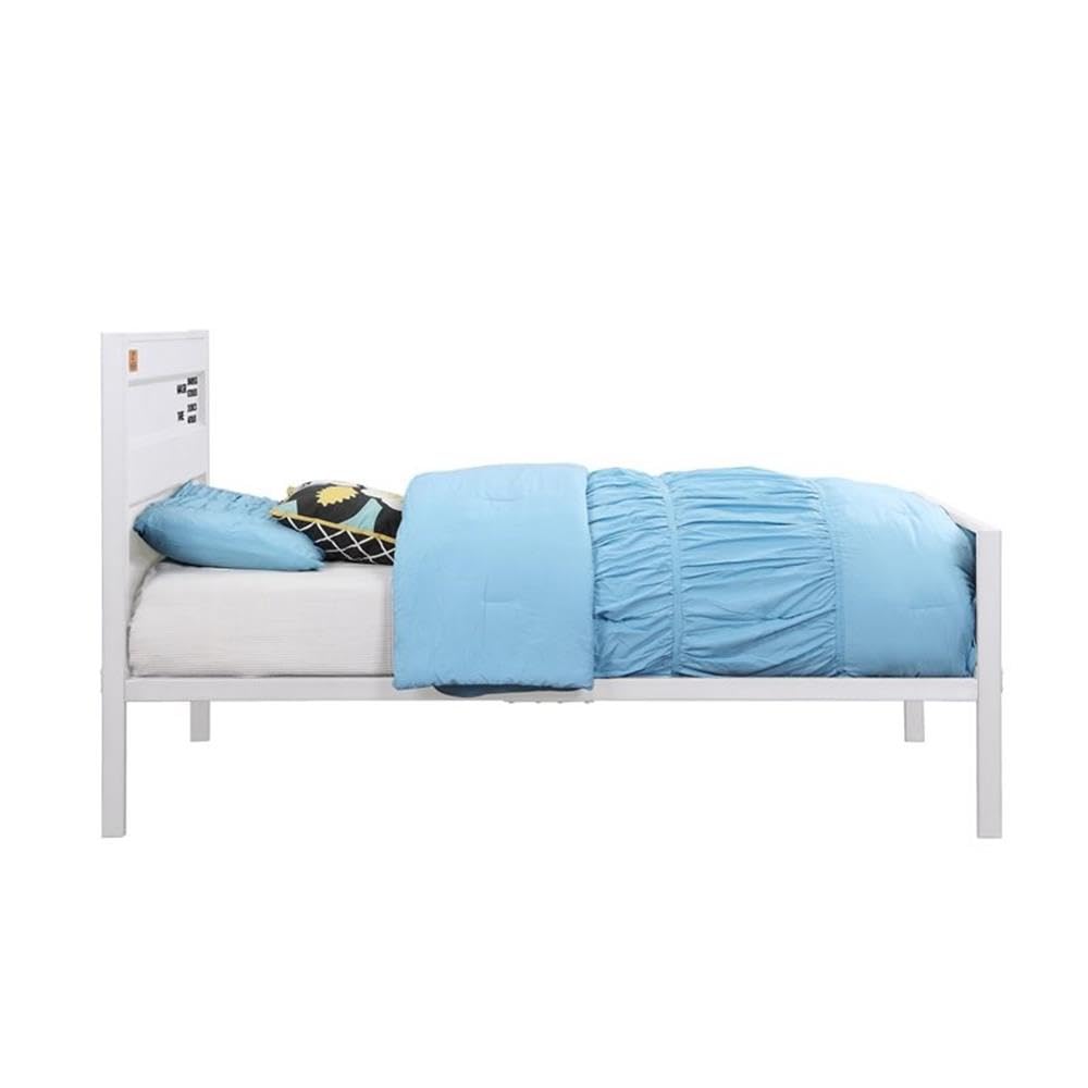 BOWERY HILL Modern Industrial Metal Twin Bed Frame with Headboard & Footboard - White Finish for Kids Room, Guest Bedroom & Small Spaces
