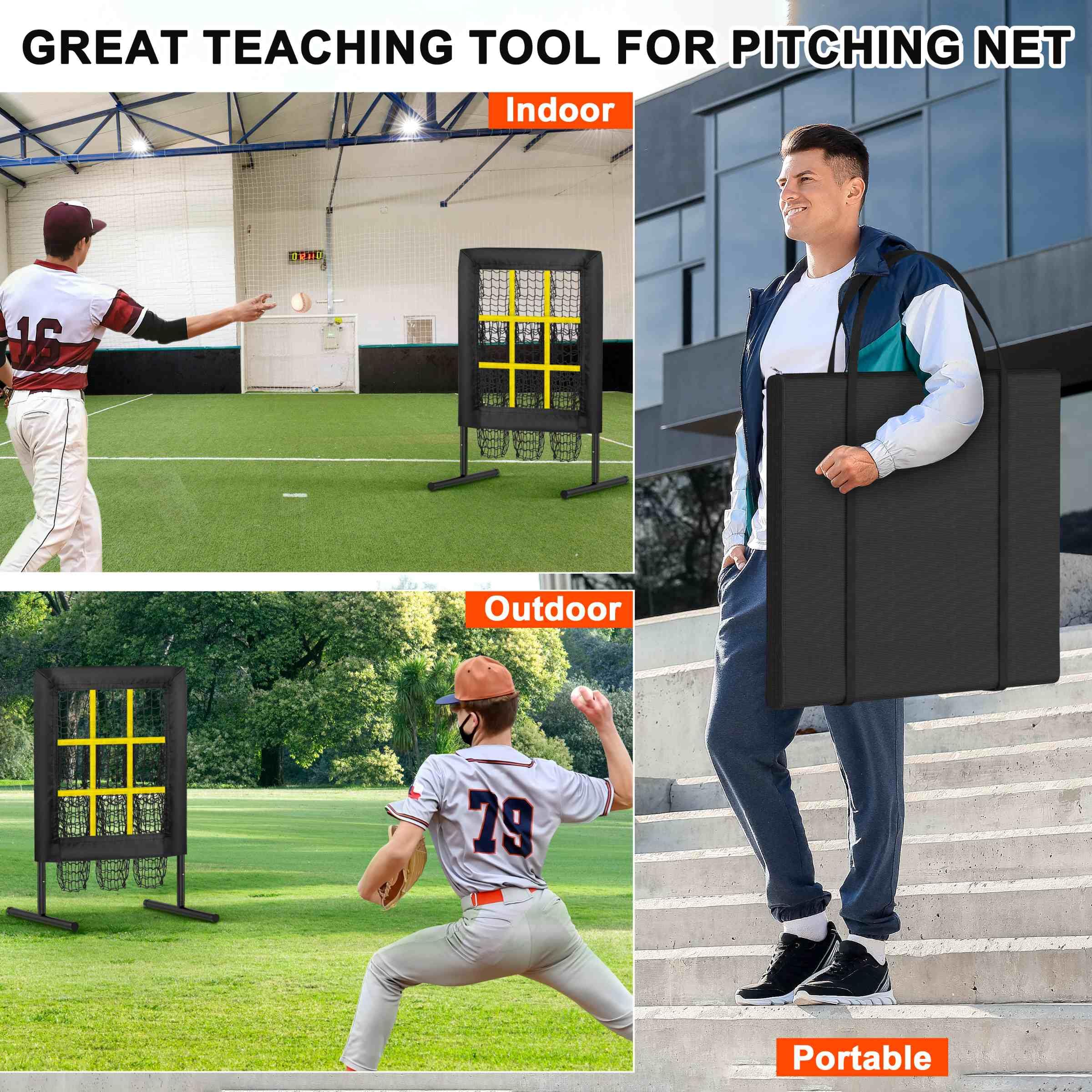 9 Hole Pitching Net with Strike Zone - Baseball & Softball Training Aid | Portable Pitcher's Target with Practice Balls | Perfect for Backyard, Field & Indoor Practice