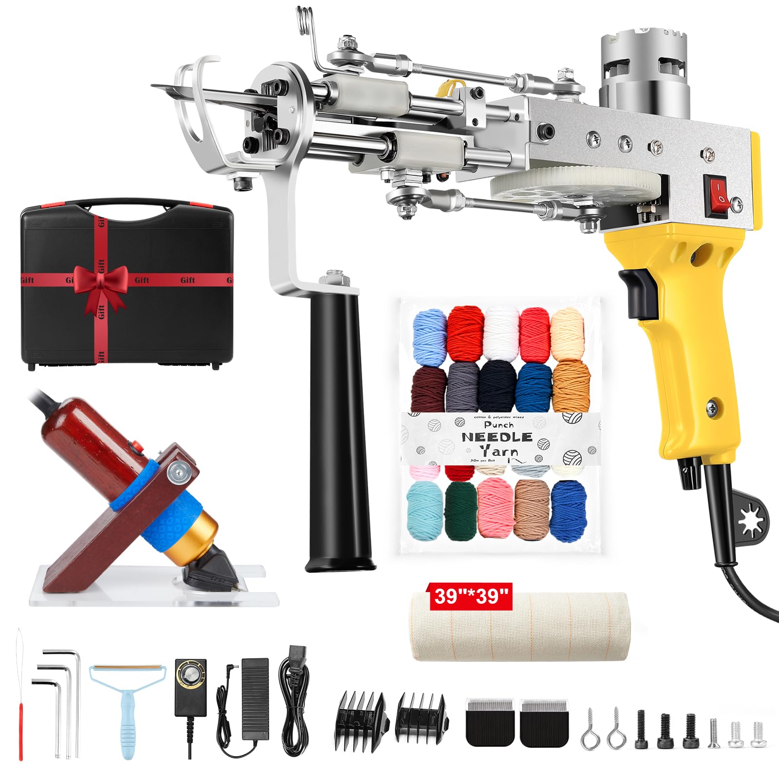 Riiai Tufting Gun Starter Kit - Complete Rug Making Set with Carpet Trimmer, Cut Pile & Loop Pile Tools for DIY Rugs and Home Decor | Perfect for Beginners and Craft Lovers (Yellow) | Great for Home Projects, Custom Rugs, and Creative Gifts