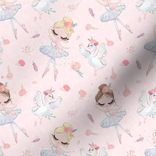Ballerina Pink Swan Ballet Printed Minky Fabric by The Yard - Soft Plush Fabric for Sewing Baby Blankets, Quilt Backing, DIY Projects & Home Decor - Premium Spoonflower Fabric for Crafts & Nursery Decor