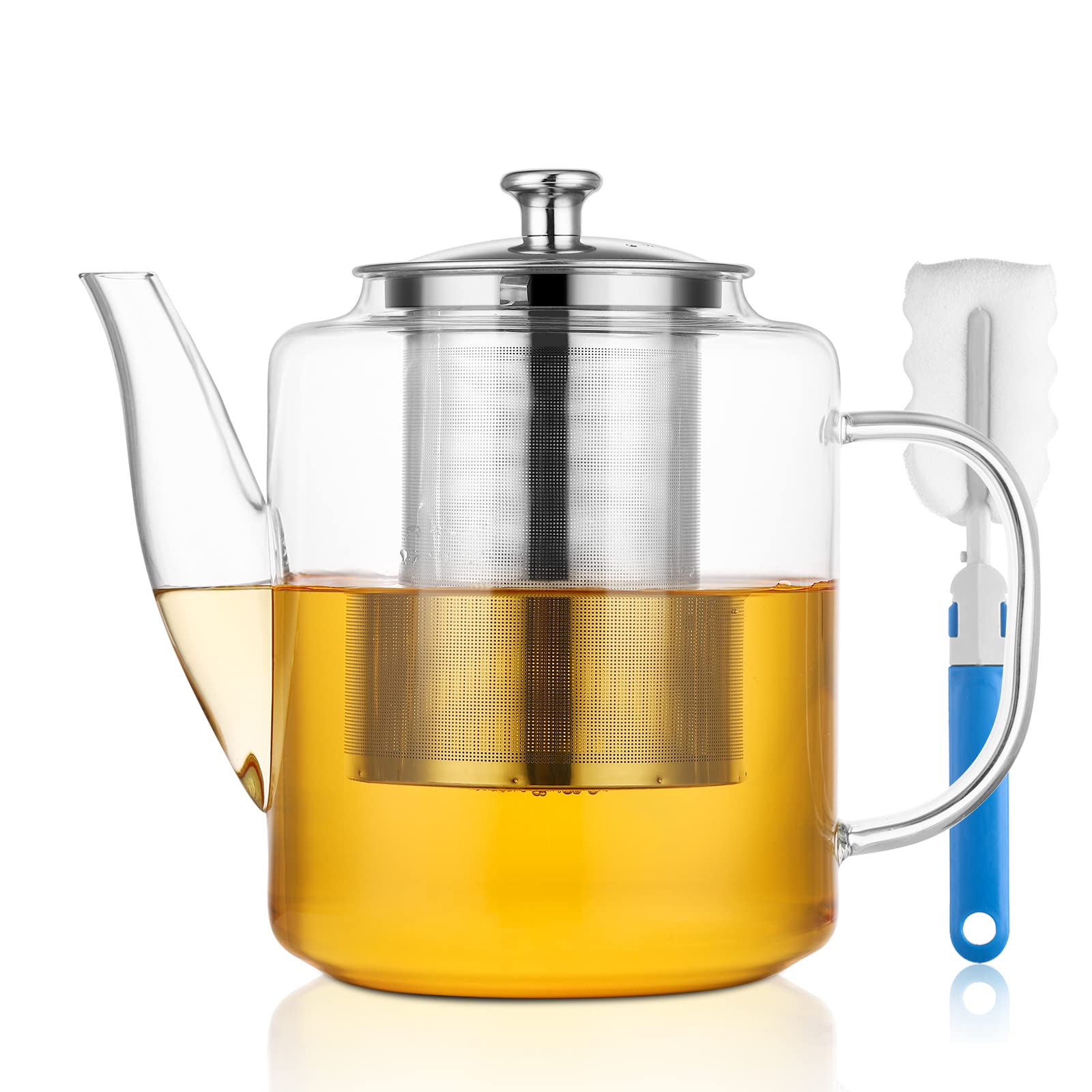 47oz/1400ml Large Borosilicate Glass Teapot with Infuser & Lid - Stovetop Safe Teapot for Loose Leaf Tea, Blooming Tea & Flowering Tea - Perfect for Home, Office & Tea Ceremonies