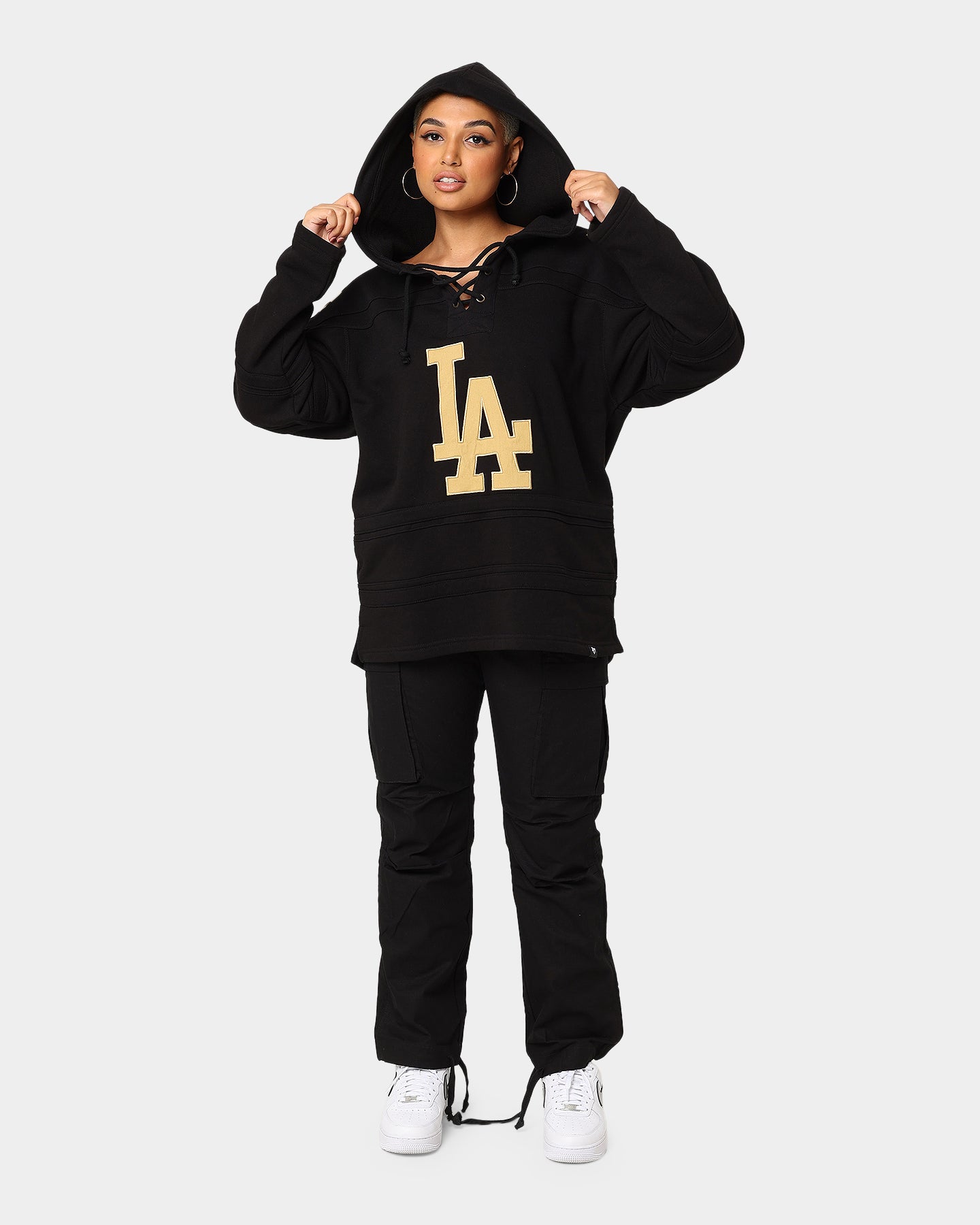 47 Brand Los Angeles Dodgers Superior Lacer Hoodie - Black & Gold Baseball Fan Apparel for Men & Women - Perfect for Game Day, Casual Wear & Sports Events
