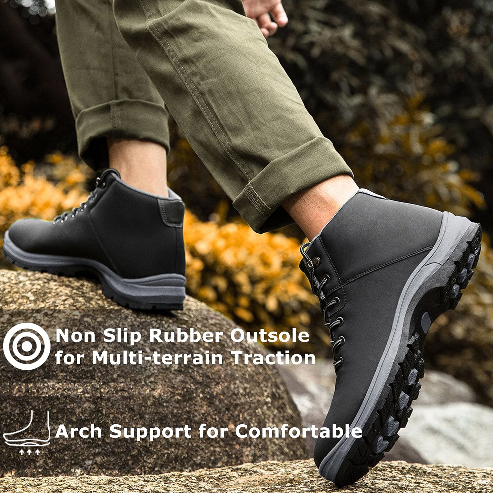 **Men's Lightweight Waterproof Hiking Boots - Mid Ankle Trekking Shoes for Outdoor, Work & Casual Wear - Anti-Slip Traction for Hiking, Camping & Trail Adventures**