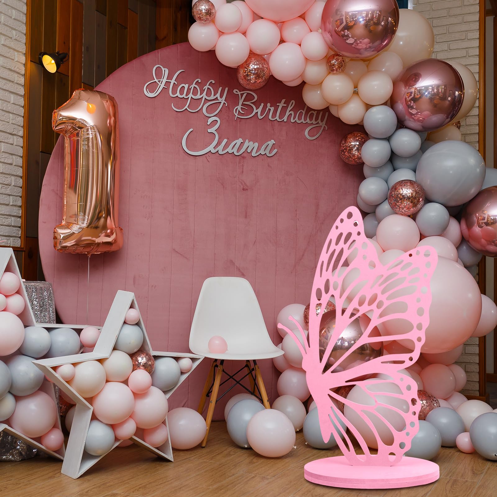 3ft Large Wooden Butterfly Wings Cutout - Pink Standing Backdrop for Baby Shower, Birthday Party, Princess Theme Decor | Perfect for Photo Booths, Nursery Room Decorations & Fairy Tale Themed Events