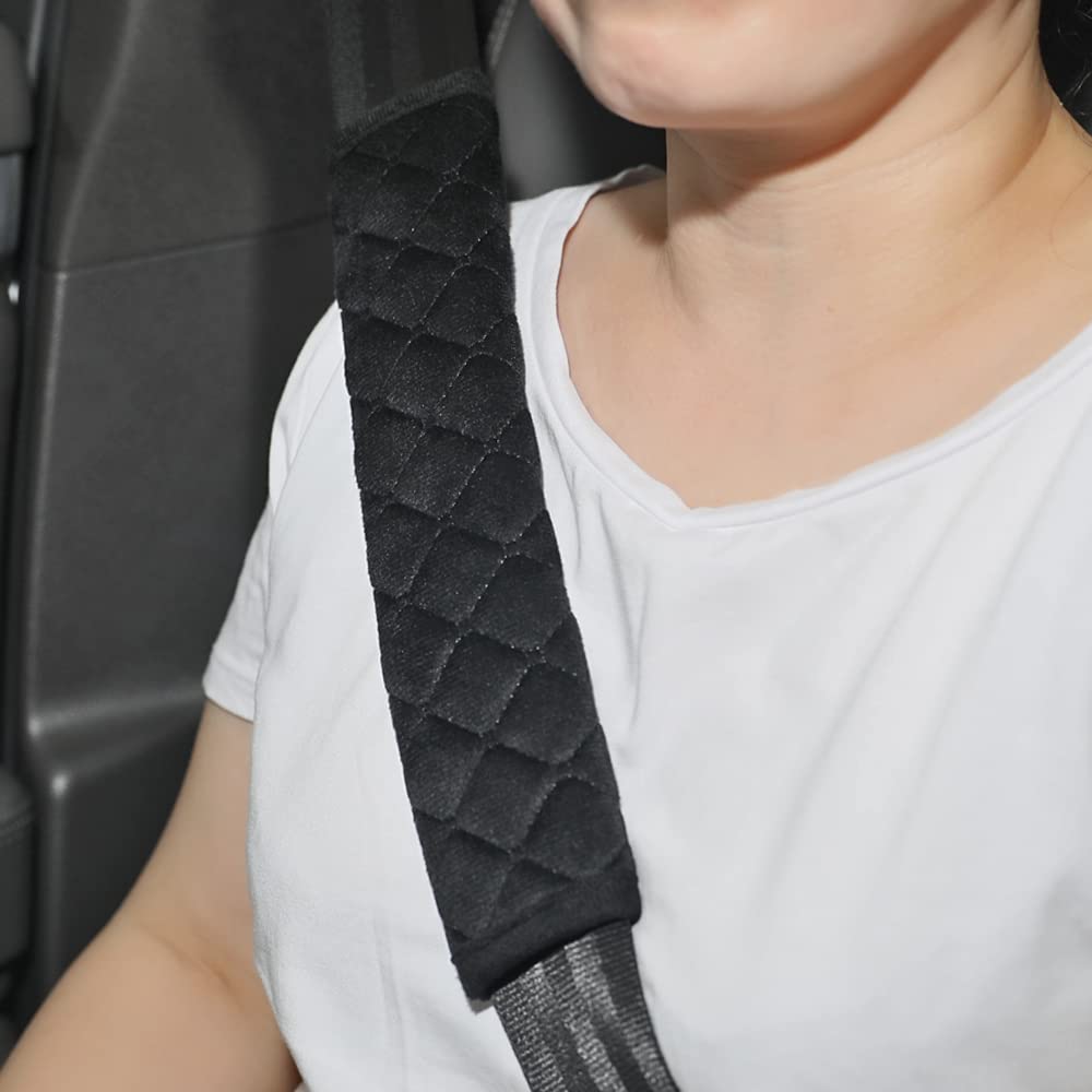 2 Pack Car Seat Belt Pads - Soft & Comfortable Shoulder Strap Covers for Neck & Shoulder Protection - Universal Fit for Cars, SUVs & Trucks - Perfect for Long Drives & Daily Commutes (Black)