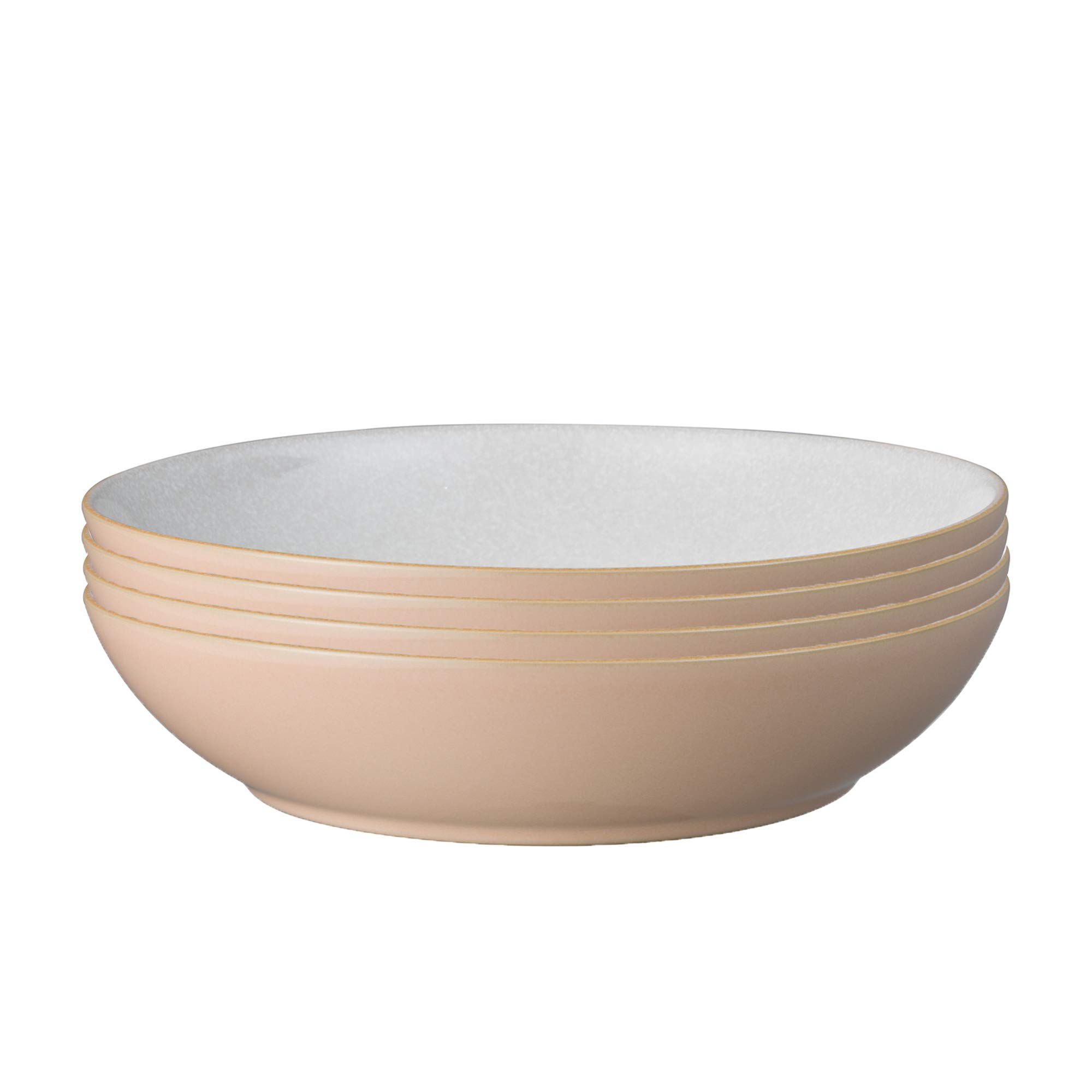 Denby Elements Shell Peach Pasta Bowls Set of 4 - 22cm (8.7in) 1050ml Microwave & Dishwasher Safe Stoneware - Crack & Chip Resistant White Ceramic Dinnerware - Perfect for Pasta, Salad, Soup & Dessert Serving
