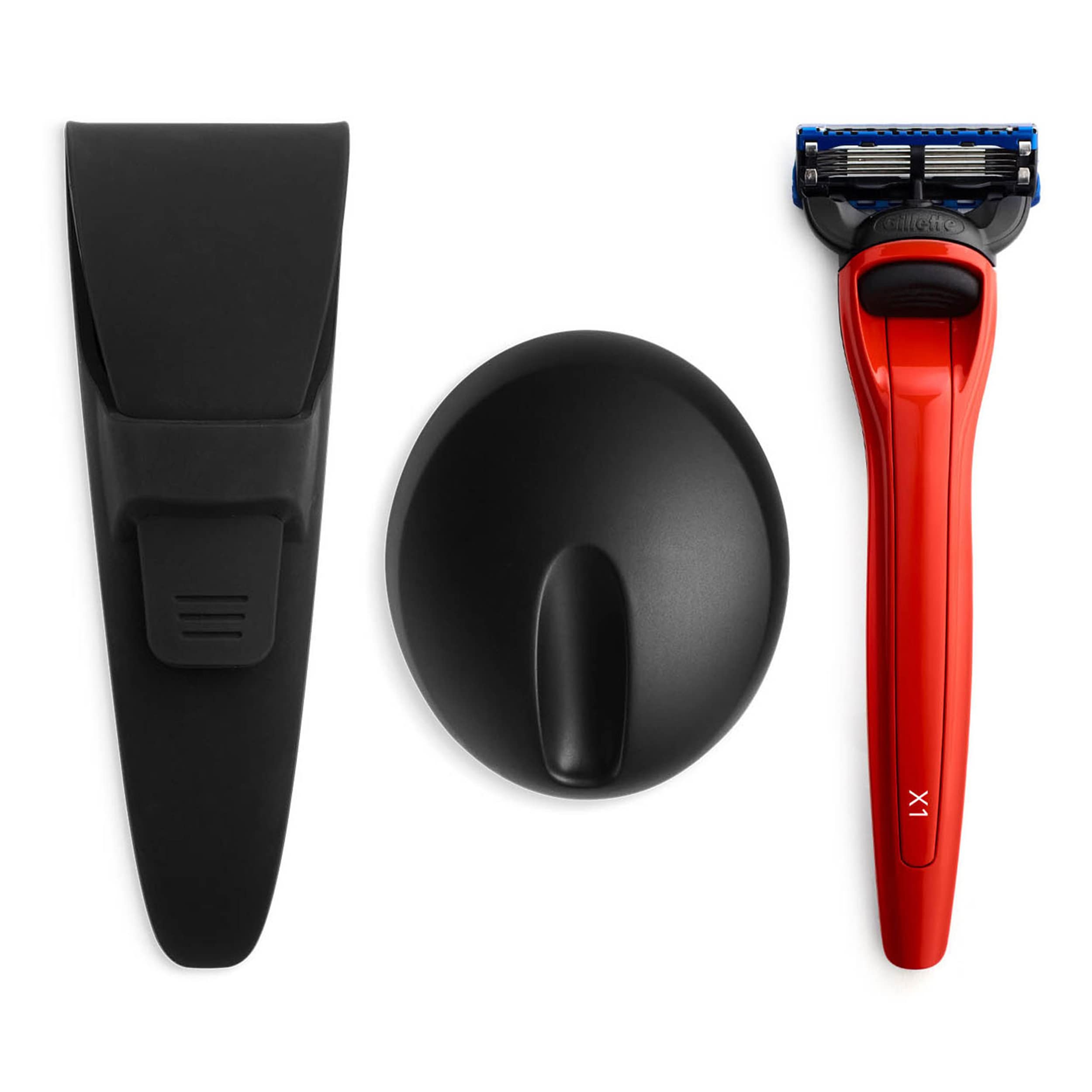 Bolin Webb X1 Razor Handle with Stand & Waterproof Travel Case - Red | Compatible with Gillette Fusion5 Blades | Premium British-Made Men's Shaving Kit | Perfect for Travel & Gift Giving