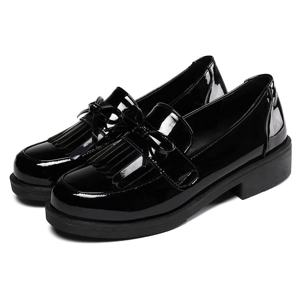 ClassicSter Women's Tassel Patent Leather Loafers - Slip On Uniform Shoes for Work, Office & Professional Outfits