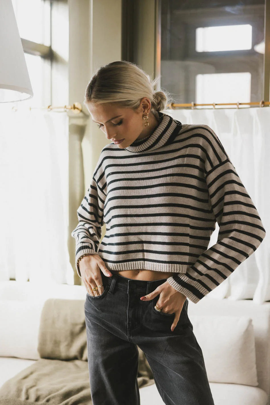 Miya Striped Turtleneck Sweater for Women - Soft Knit Winter Pullover, Cozy Casual & Office Wear - Perfect for Fall, Winter & Holiday Outfits