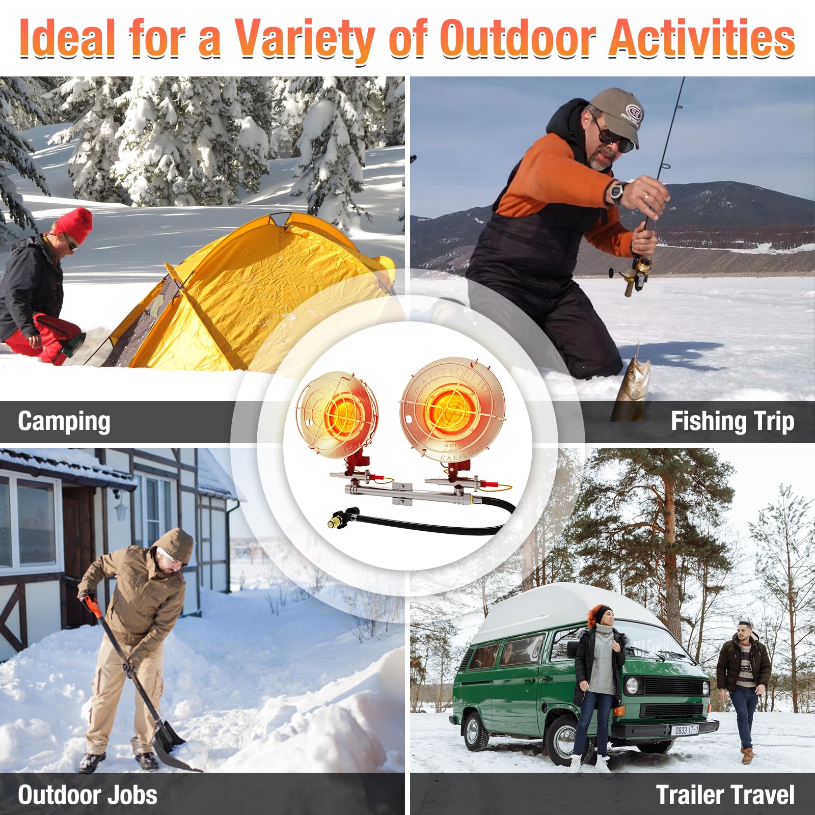 Buyplus 30,000 BTU Outdoor Propane Heater with 3 Heating Modes - Portable Double Tank Top Tent Heater with Safety Shut-off Valve & Tip-over Switch for Camping, Patio, Backyard, Garage, Deck (Red, Fuel Not Included) - Perfect for Winter Outdoor Gatherings & Emergency Heating