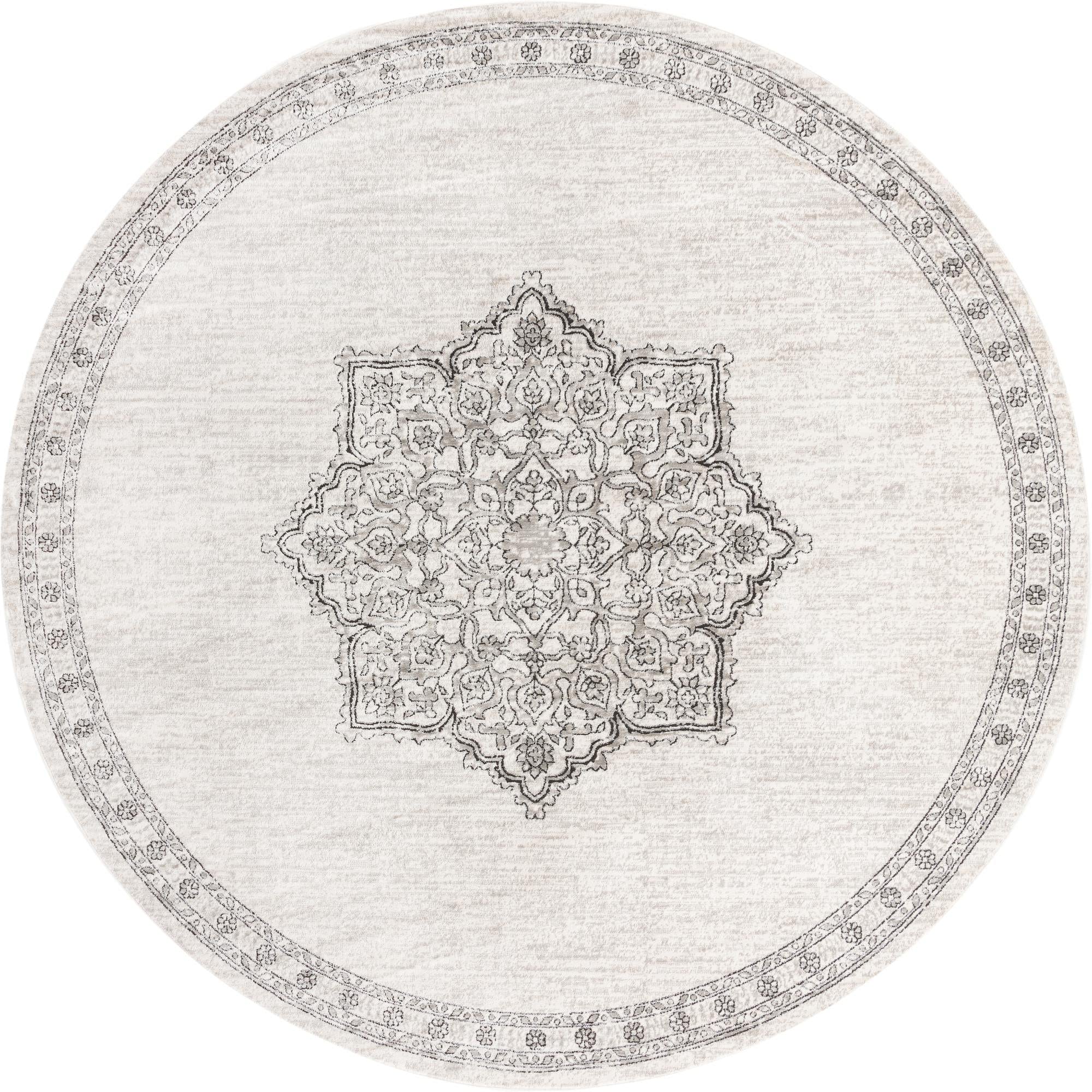 Unique Loom Nyla Collection Round Area Rug - 12' x 12' Ivory & Black Modern Abstract Design - Perfect for Living Room, Bedroom or Office Decor