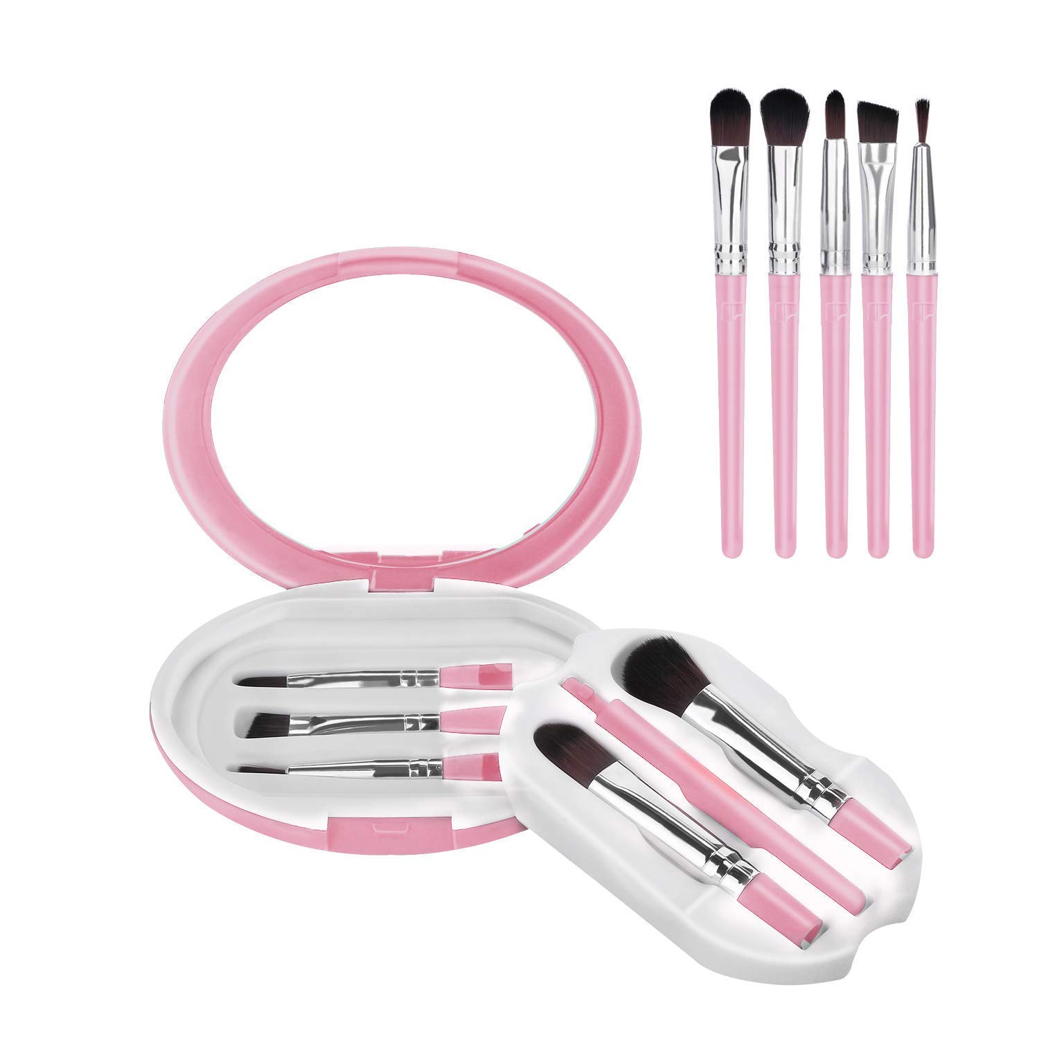 Premium 5-Piece Essential Eye Makeup Brush Set with Portable Storage Box - Concealer, Eyeshadow, Eyeliner, Eyebrow & Lip Brushes (Pink) - Perfect for Travel, Professional Makeup Artists & Everyday Beauty Routine