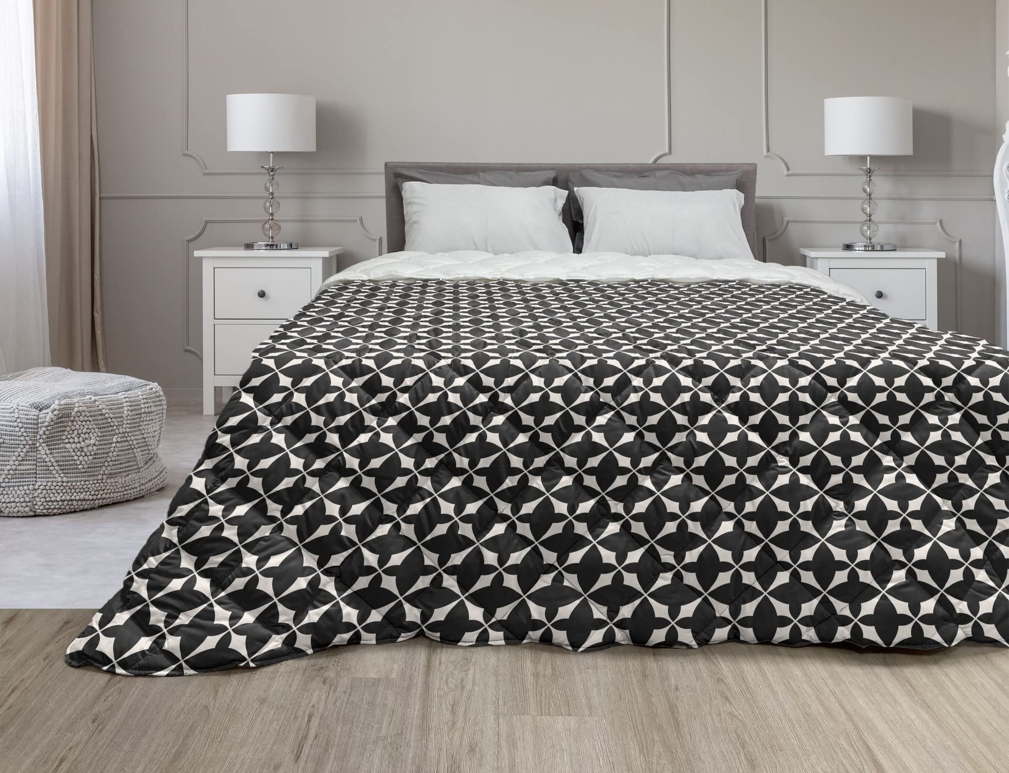 Ambesonne Victorian Down Alternative Comforter - Royal Baroque Medieval Geometric Pattern, Contemporary Minimalist Microfiber Quilt | All-Season Queen Size Bedding in Charcoal Grey & Off White | Perfect for Guest Rooms, Master Bedrooms & Cozy Home Decor