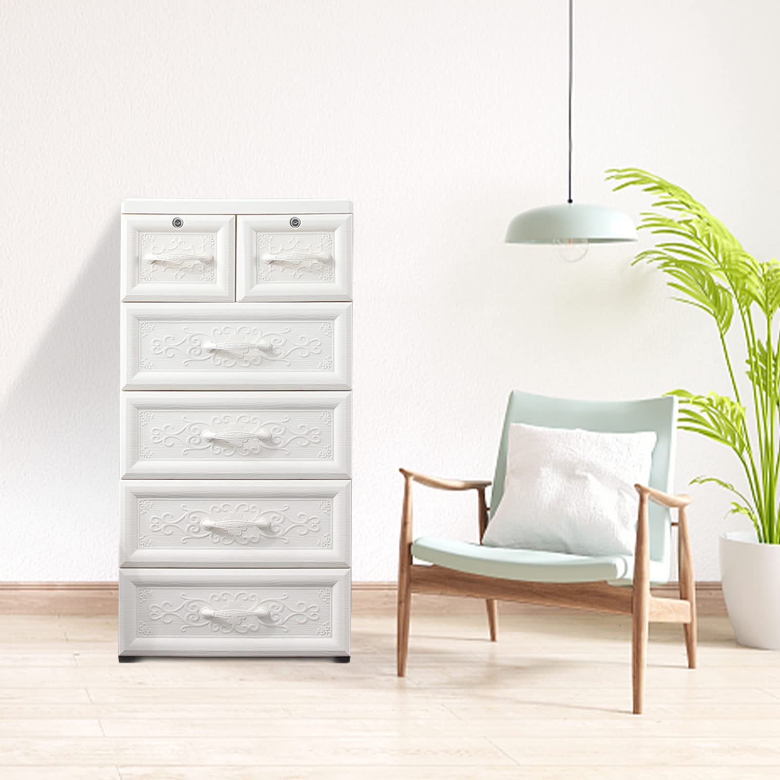 DNYSYSJ 5-Drawer Dresser Organizer - PP Plastic Storage Cabinet with 2 Lockable Drawers, Vertical Clothes Tower for Bedroom, Closet & Office Organization - Perfect for Storing Clothes, Accessories & Home Essentials