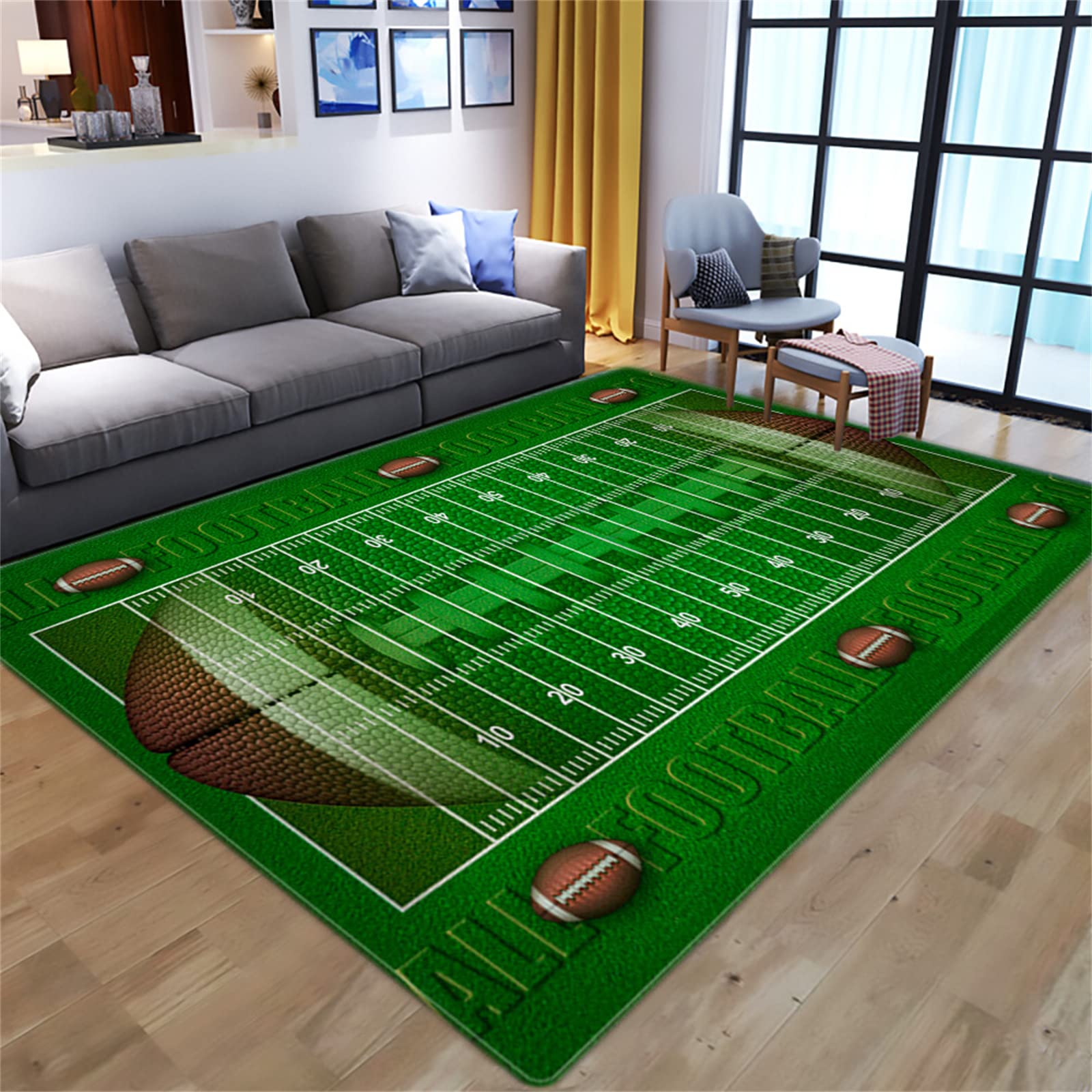 Boys Football Area Rug - Non-Slip Soft Washable Sports Carpet for Bedroom & Dining Room (5'3