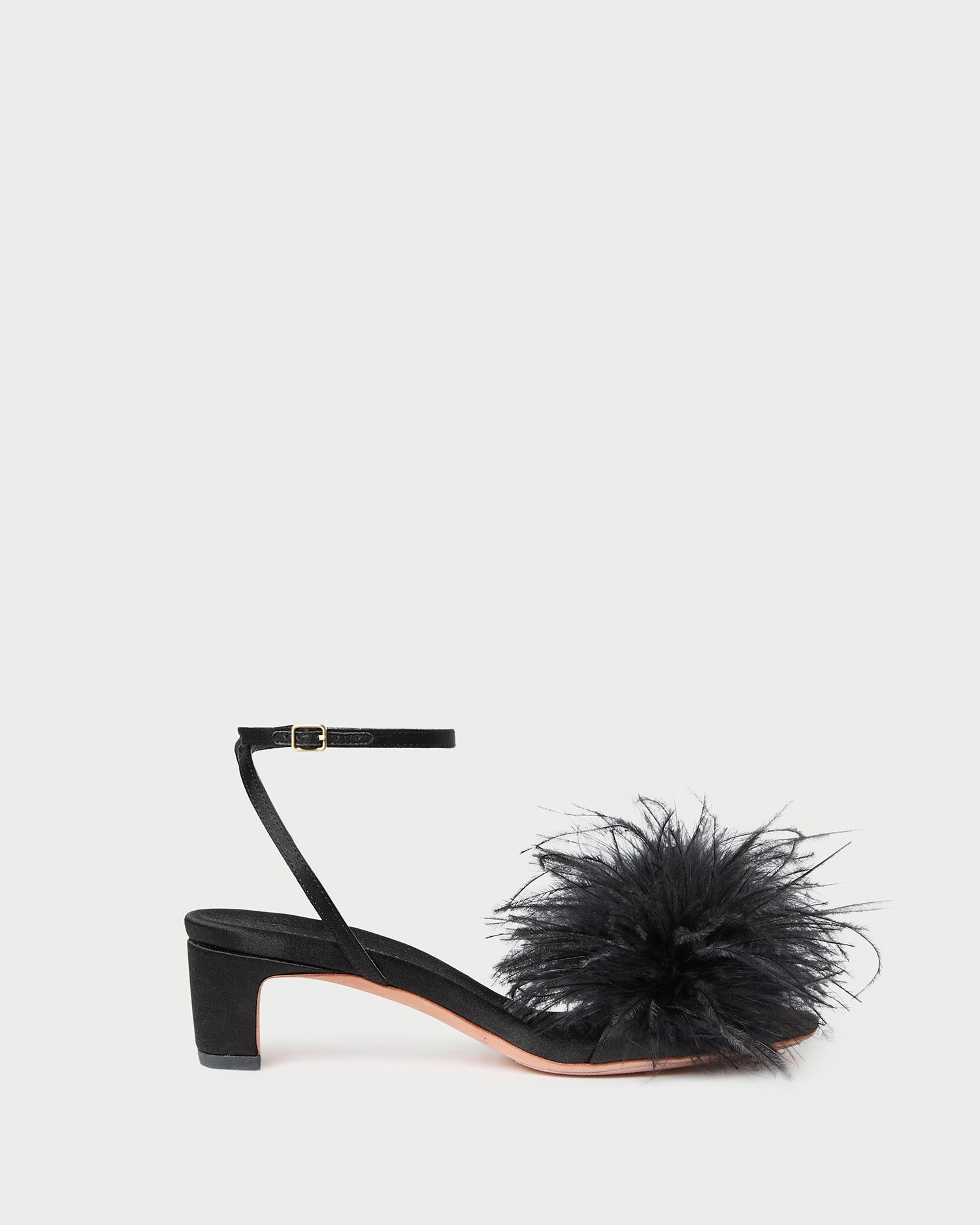 Senna Black Satin Feather Sandals - Women's Elegant Evening Dress Shoes for Parties, Weddings & Special Occasions