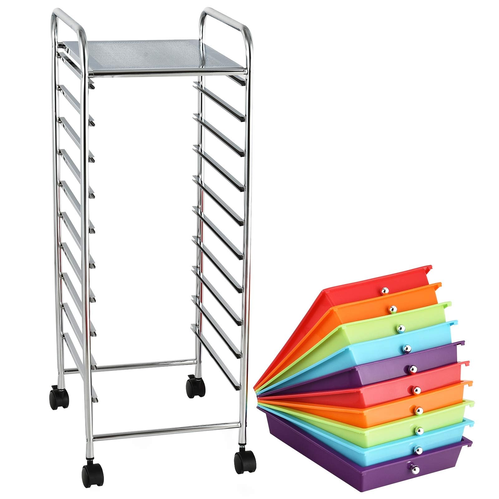 ARLIME 10-Drawer Rolling Storage Cart - Mobile Organizer with Colorful Rainbow Design for Office, School & Craft Room - Perfect for Scrapbooking Supplies, Art Materials & Stationery Organization