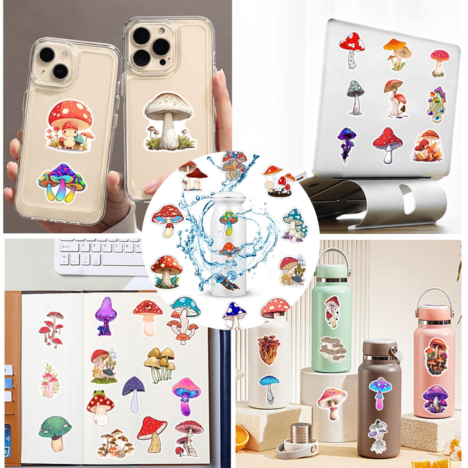 Mushroom Lover Gift Set - Cosmetic Bag, Bracelet & 50PCS Stickers for Women | Perfect for Birthday, Christmas & Nature-Themed Decor