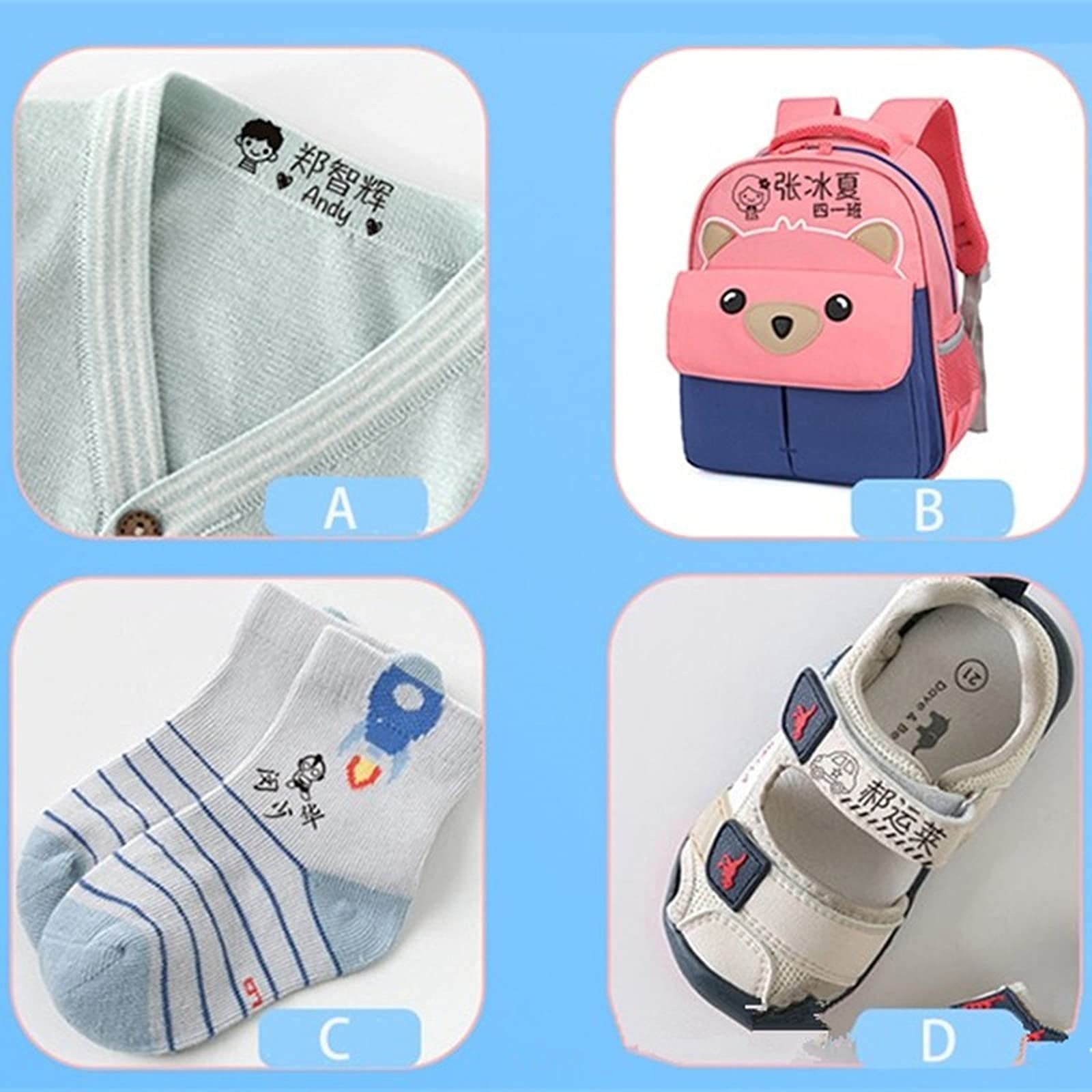 Custom Personalized Name Stamp for Kids - Waterproof & Washable Baby Clothes Label, School Uniform Stamp with Blue Owl Design | Perfect for Daycare, School & Camp Organization