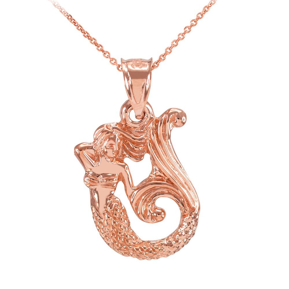 10k Rose Gold Textured Mermaid Pendant Necklace for Women - Elegant Fairy Tale Jewelry Gift for Birthday, Anniversary & Special Occasions