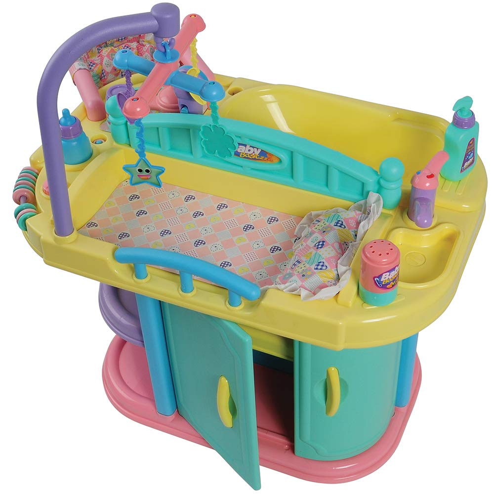 Constructive Playthings Baby Doll Changing Table with Accessories - Multicolor Wooden Play Set for Toddlers & Kids - Perfect for Pretend Play, Nursery Role Play & Early Childhood Development