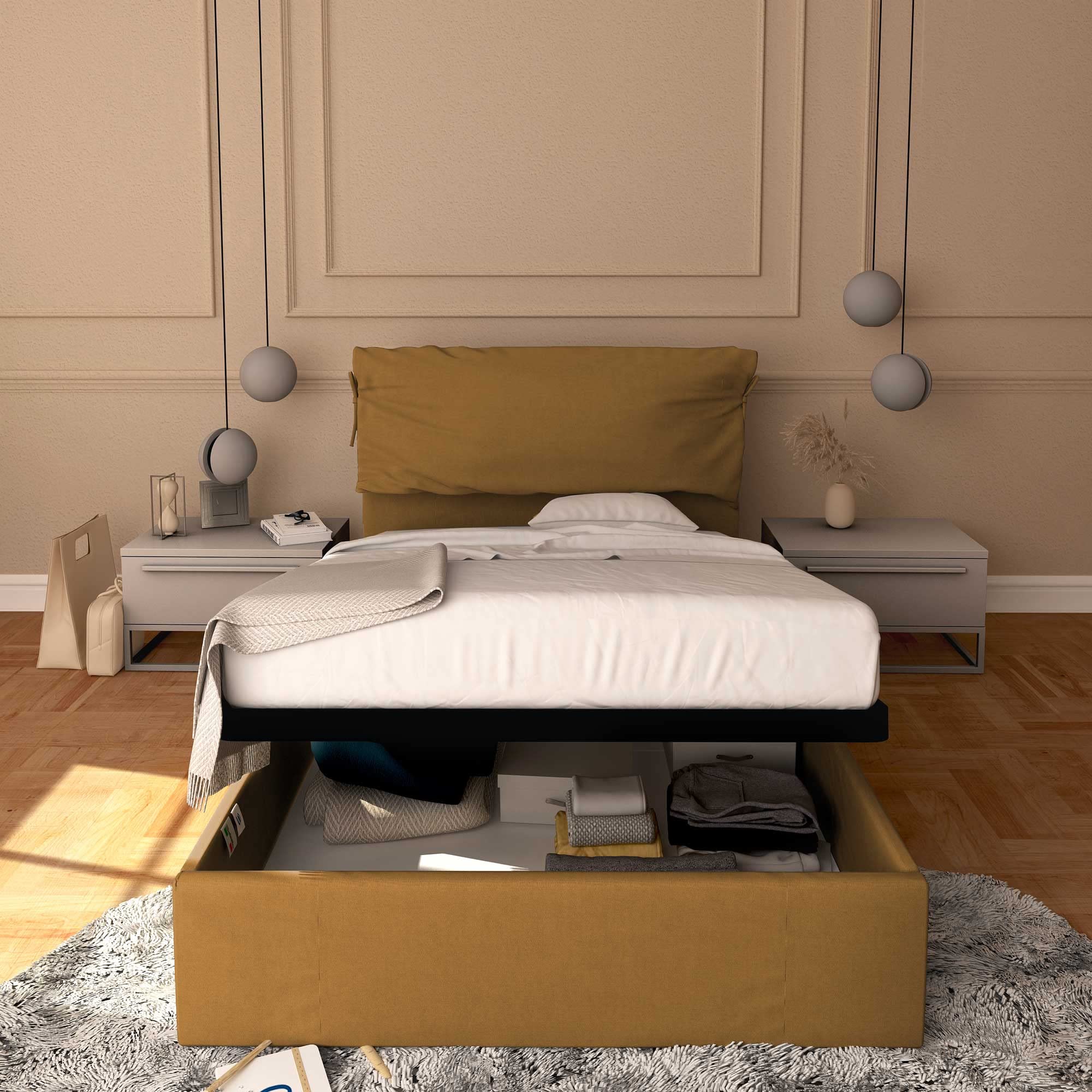 Baldiflex Single Bed with Storage - Licia Soft Synthetic Leather, Slatted Base for Single Mattress, 120 x 190 cm, Padded Headboard, Hazel Color - Perfect for Small Bedrooms, Guest Rooms & Studio Apartments