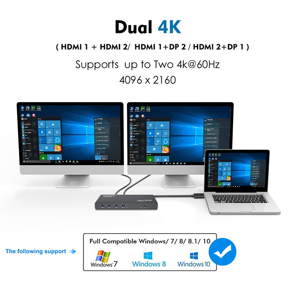 WAVLINK USB 3.0 Universal Laptop Docking Station with 65W Power Delivery - Dual Monitor Support (5K/4K) via 2 HDMI & 2 DisplayPort - Gigabit Ethernet, 6 USB 3.0 Ports, Audio/Mic - Compatible with Windows & Mac OS - Perfect for Home Office, Remote Work & Multi-Tasking Professionals