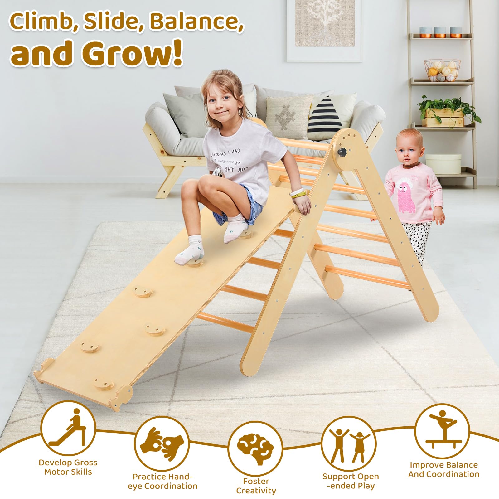 7 in 1 Wooden Pikler Triangle Set for Toddlers - Montessori Foldable Climbing Toys with Arch, Ramp & Triangle | Indoor/Outdoor Play Equipment for Kids' Early Learning & Physical Development | Perfect for Home Playroom, Daycare or Backyard Activities