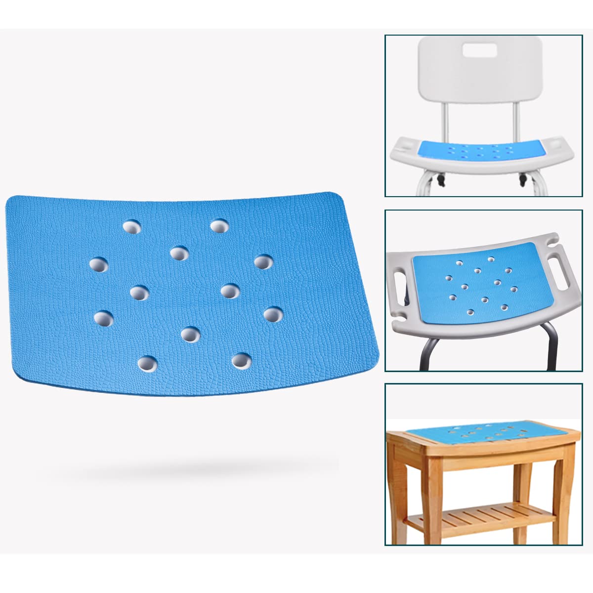 **Non-Slip Shower Stool Cushion with Holes - Soft EVA Rubber Grip Mat for Shower Chair & Bath Seat - Adhesive Backing, Anti-Skid, 14 x 9 Inches - Perfect for Elderly & Disabled Safety in Bathroom**