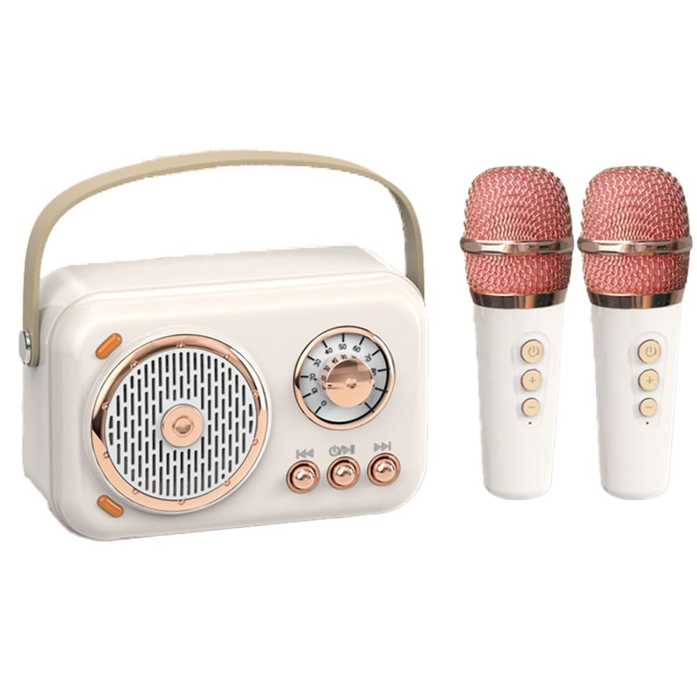 POLISH Family Outdoor Bluetooth Karaoke Speaker with Wireless Microphone - Portable High Volume Subwoofer for Kids (White) - Perfect for Birthday Parties, Camping & Family Gatherings