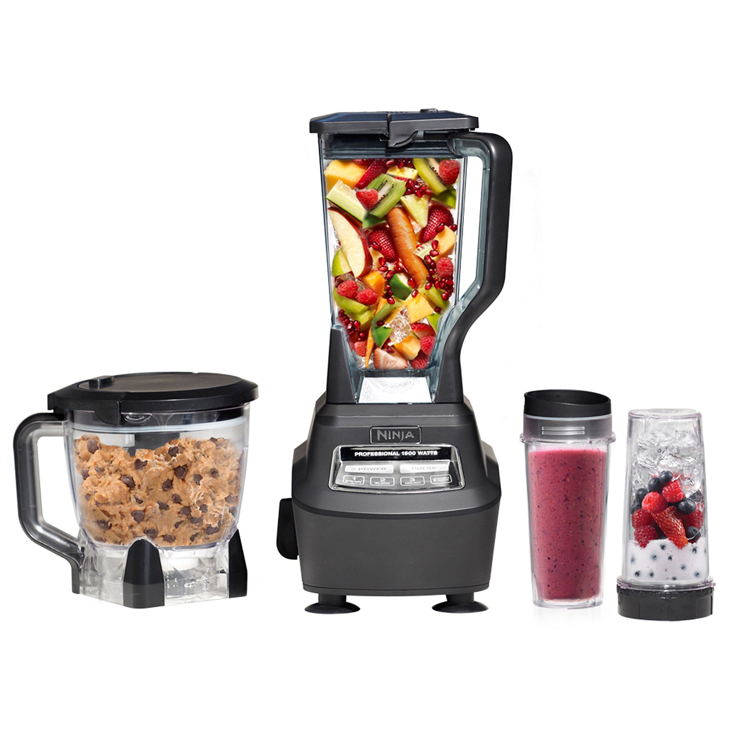 Ninja BL770 Mega Kitchen System 1500W Blender - 72oz Pitcher, 64oz Processor Bowl, 2 Nutri Cups with Lids - 4-in-1 Functions for Smoothies, Food Processing, Dough & Drinks - Perfect for Smoothie Bars, Bakeries & Home Kitchens - Black