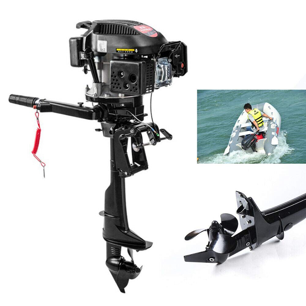 140CC 6HP 4-Stroke Outboard Boat Motor - Gasoline Marine Engine with Air Cooling System for Inflatable Fishing Boats, Kayaks & Yachts - Perfect for Fishing, Cruising & Water Sports