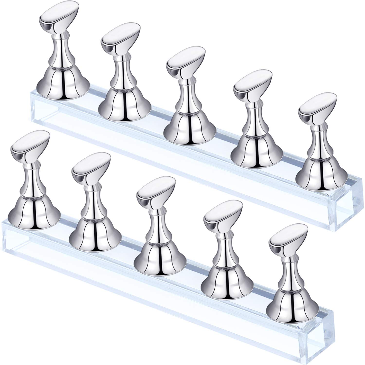 Blulu 2 Sets Magnetic Acrylic Nail Display Stand - Press on Nails Practice Holder for DIY Painting & False Nails - Salon & Home Manicure Tool (Silver) | Perfect for Nail Artists, Beginners & Home Salon Use