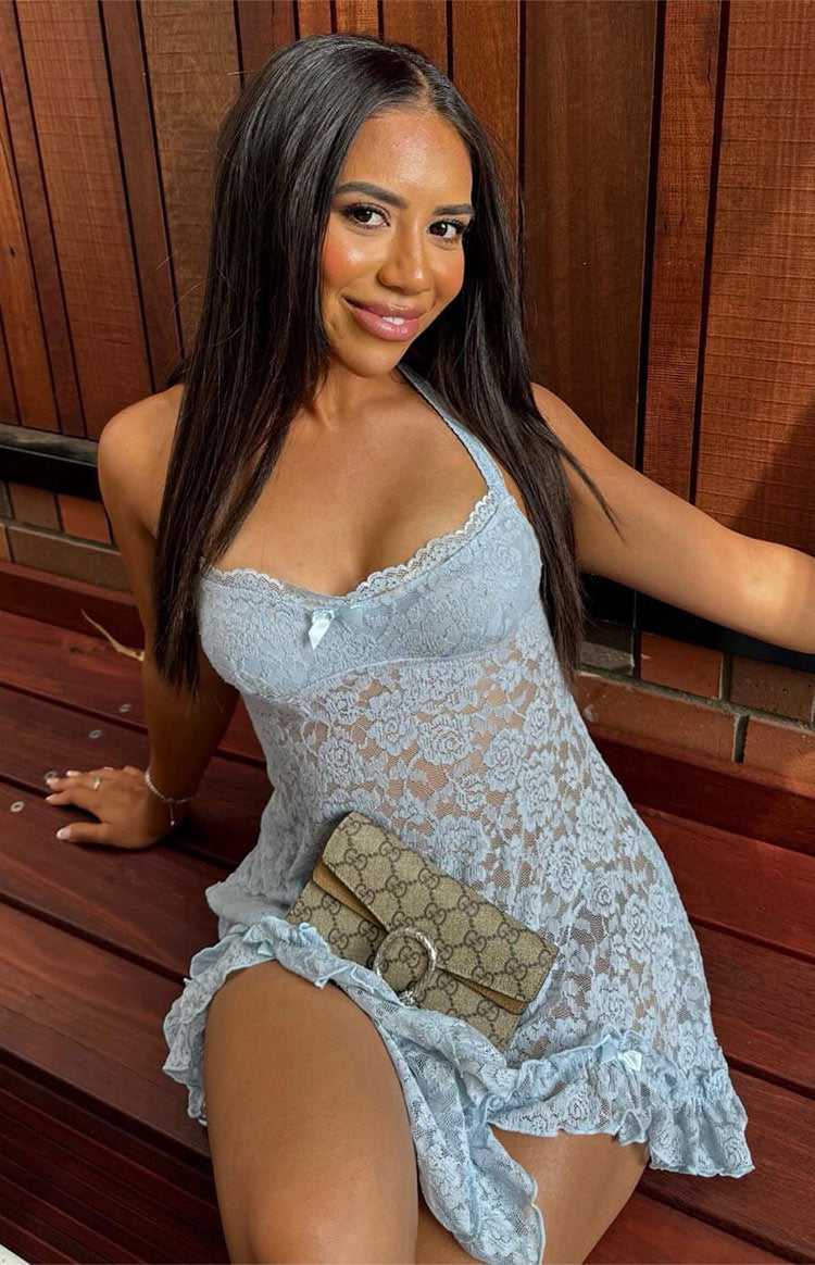 All Mine Blue Lace Mini Dress - Elegant Party Cocktail Dress for Women | Perfect for Date Night, Wedding Guest & Special Occasions