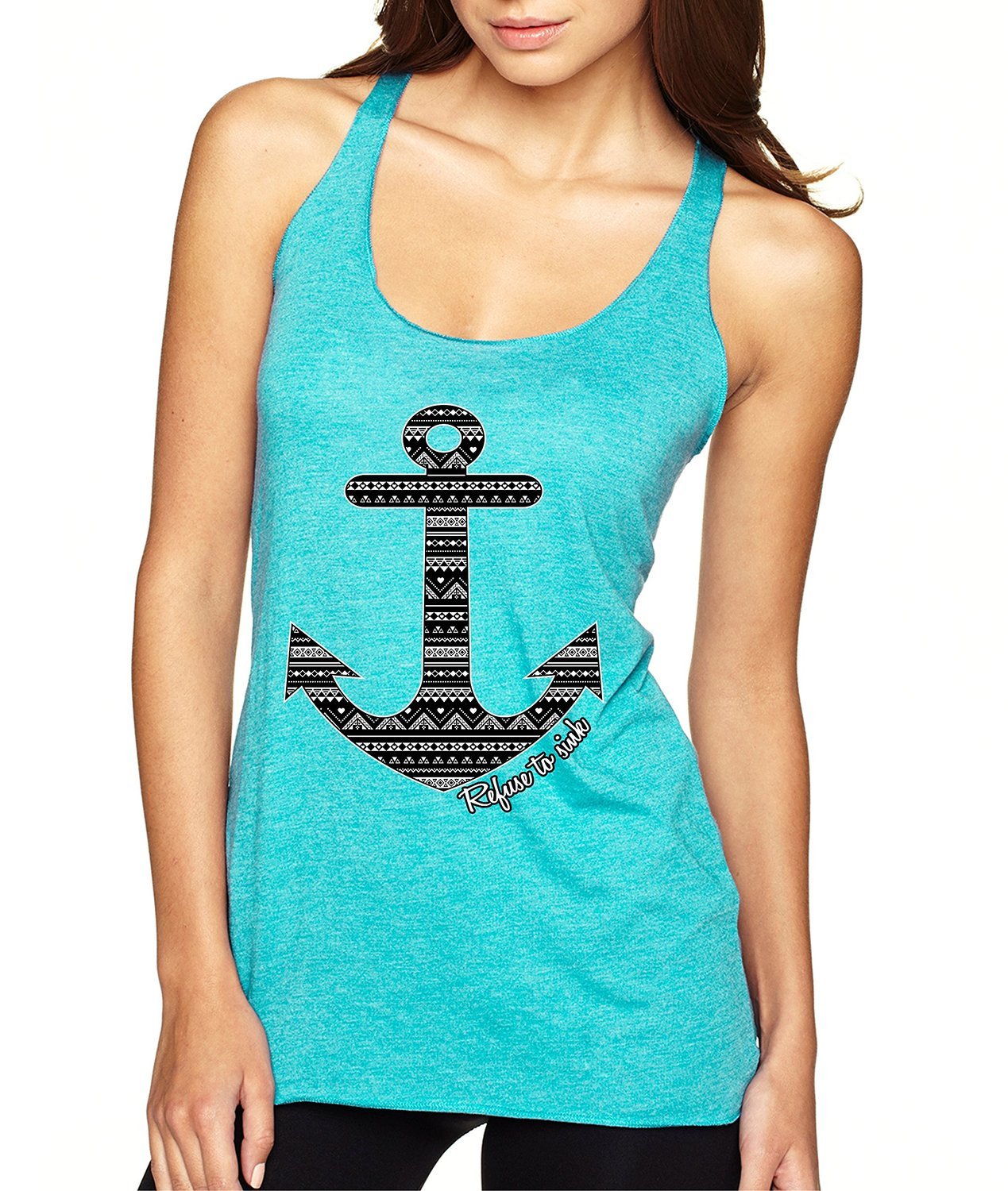 ALLNTRENDS Women's Tank Top - Aztec Anchor Print Black & White - Casual Summer Tops for Beach, Yoga, and Everyday Wear