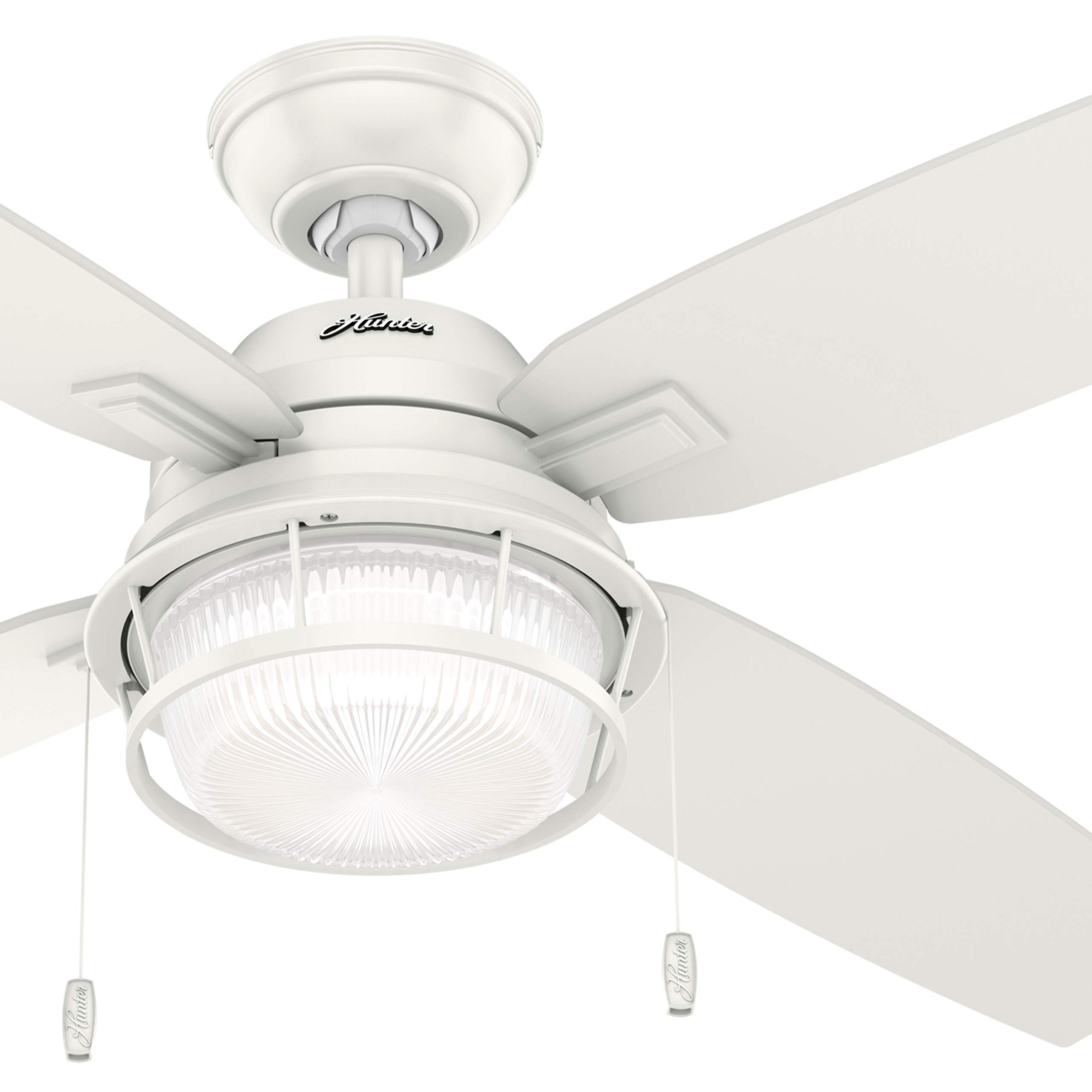 Hunter Fan 52 Inch White Indoor Outdoor Ceiling Fan with LED Light Kit - Energy Efficient Cooling for Living Room, Bedroom, Patio (Renewed)