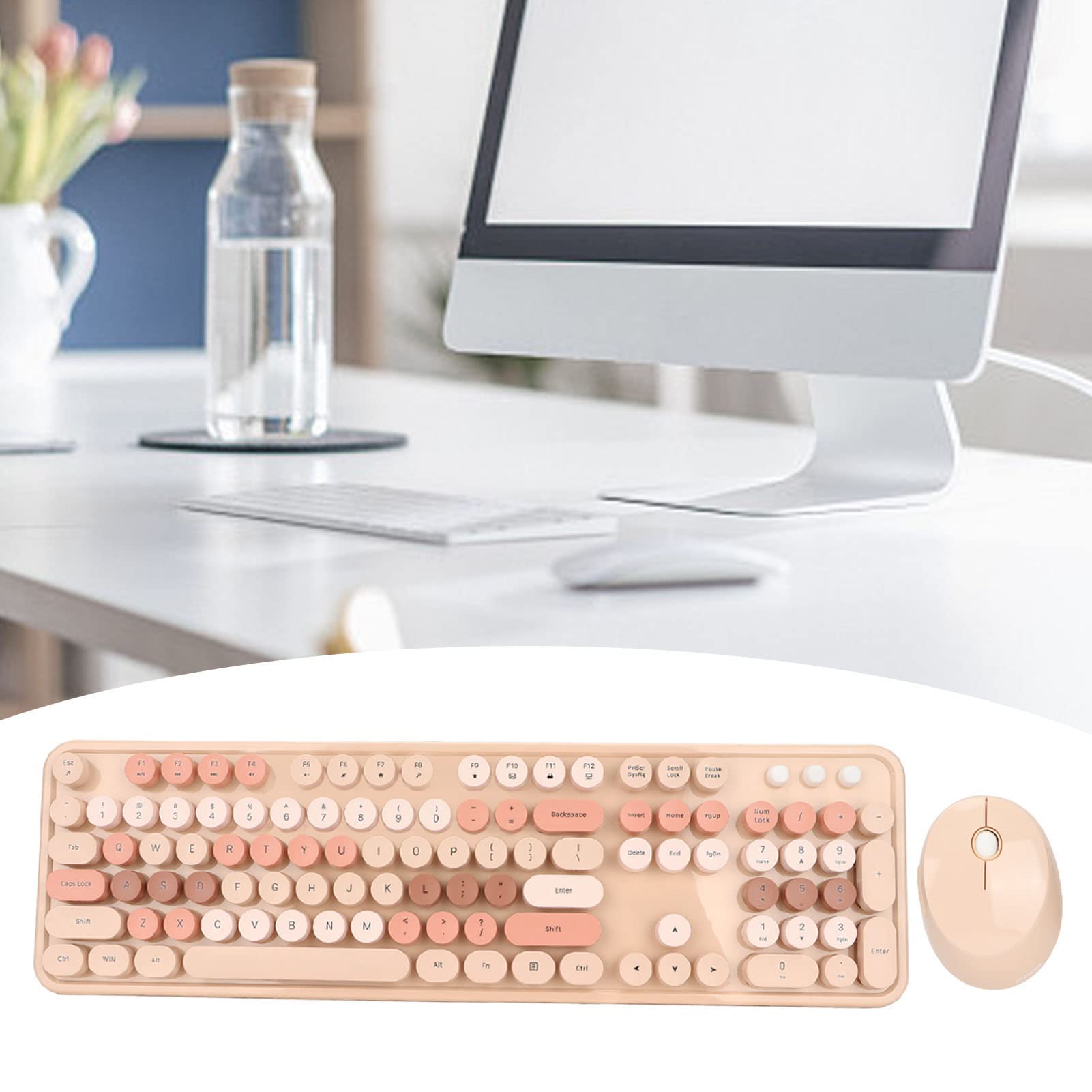 Retro Typewriter Keyboard & Mouse Combo - 104 Keys Ergonomic for Office, Gaming (Milk Tea)