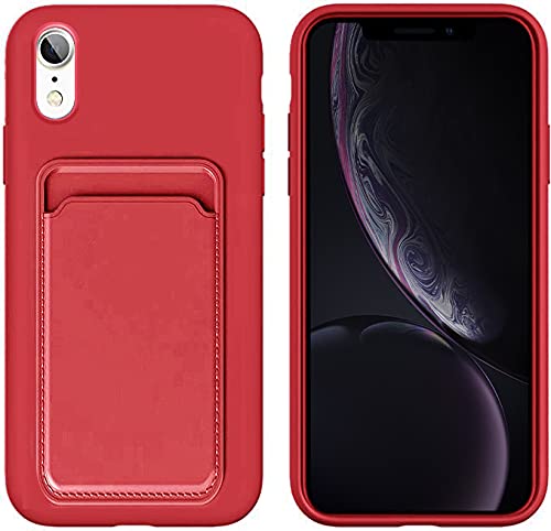 Liquid Silicone Wallet Case for iPhone XR 6.1 Inch - Slim Protective Phone Cover with Card Holder & RFID Blocking - Soft Durable Material (Red) - Perfect for Daily Use, Travel & Hands-Free Convenience