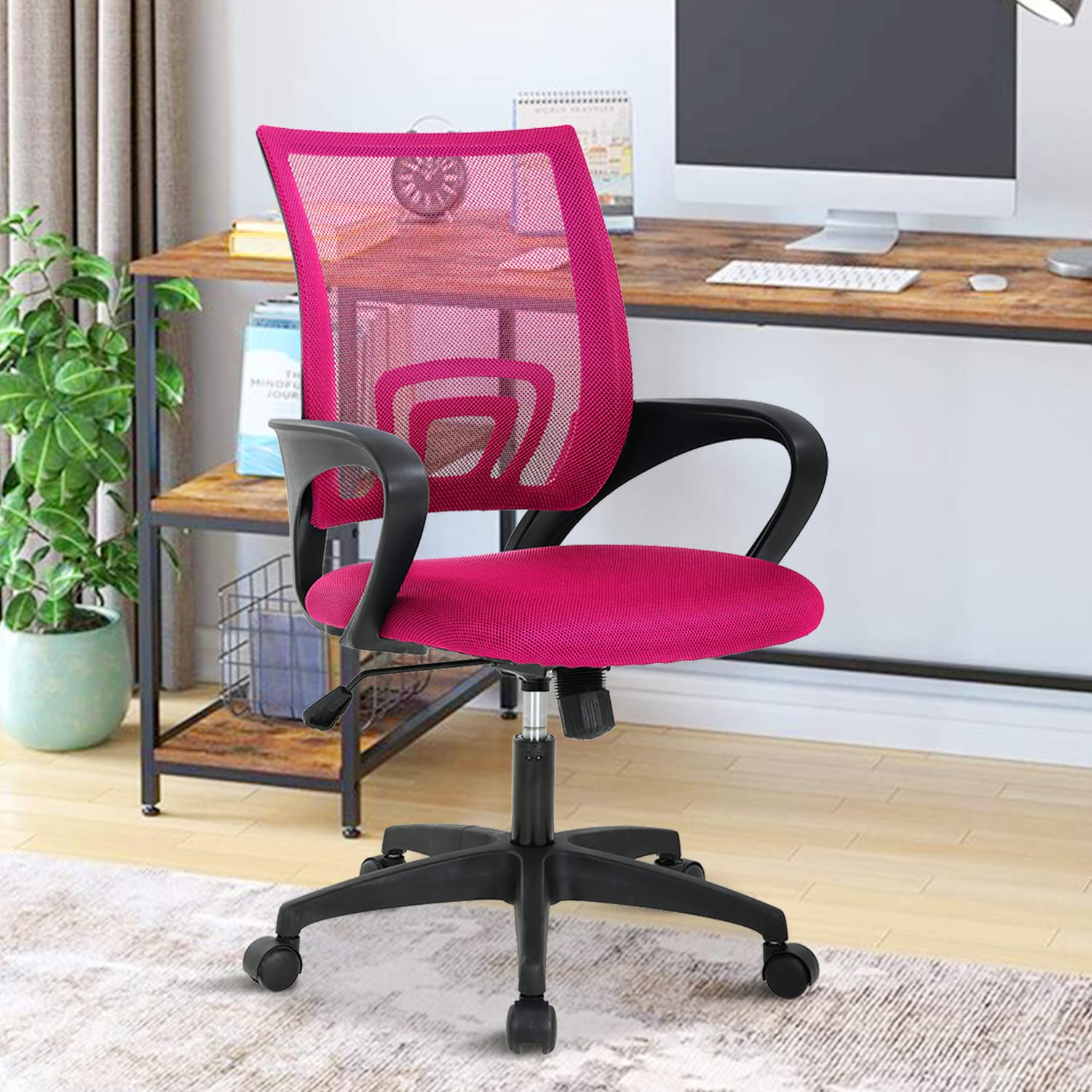 Ergonomic Pink Office Chair with Lumbar Support & Adjustable Armrests - Mesh Back Computer Desk Chair for Women, Mid Back Executive Task Chair with Rolling Swivel Base - Perfect for Home Office, Gaming Setup, and Kids Study Desk