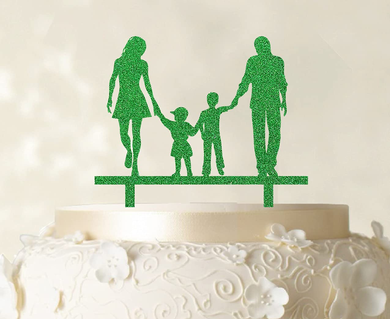 Personalized Wedding Cake Topper with Family Silhouette - Customizable Children & Couple Design - 6