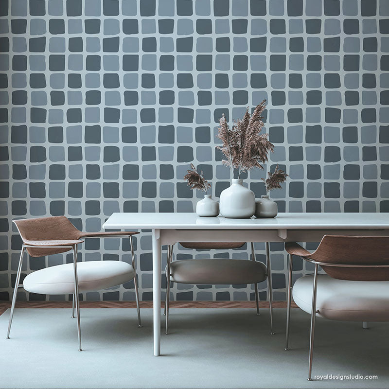 Modern Checkered Wall Stencil Kit - DIY Home Decoration for Living Room, Bedroom & Nursery - Reusable Painting Template for Creative Wall Art