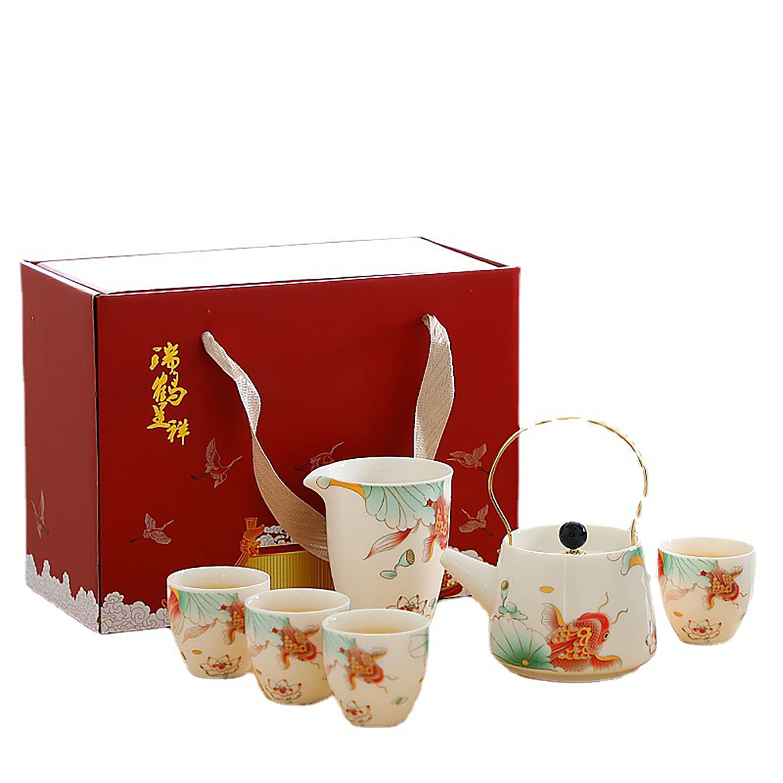 Premium Chinese Ceramic Kungfu Tea Set - Handcrafted White Porcelain & Mutton Jade Tea Cups with Tea Caddy - Elegant Tea Ceremony Set for Home, Office & Gifts